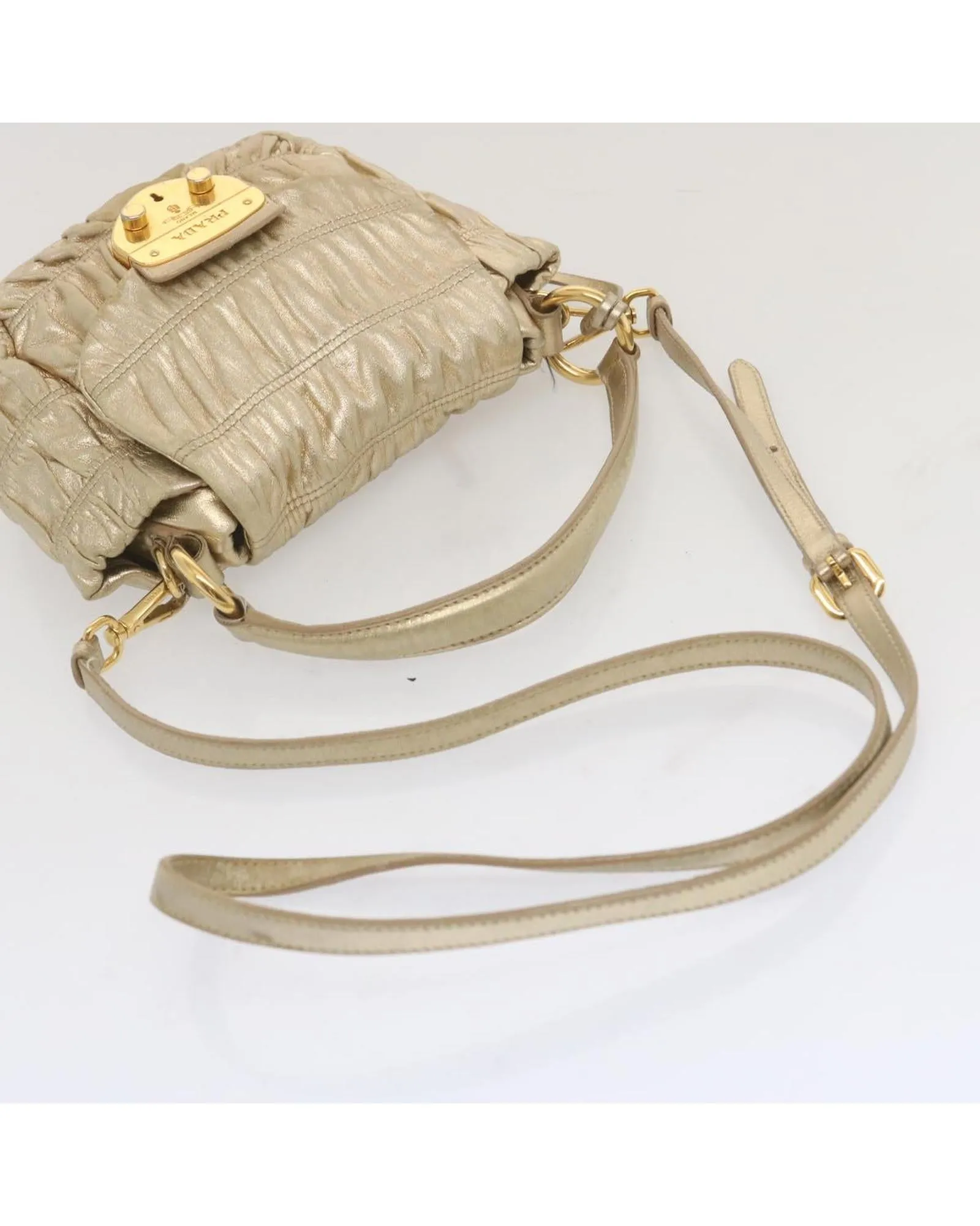 Gathered Leather Shoulder Bag with Gold Tone Hardware