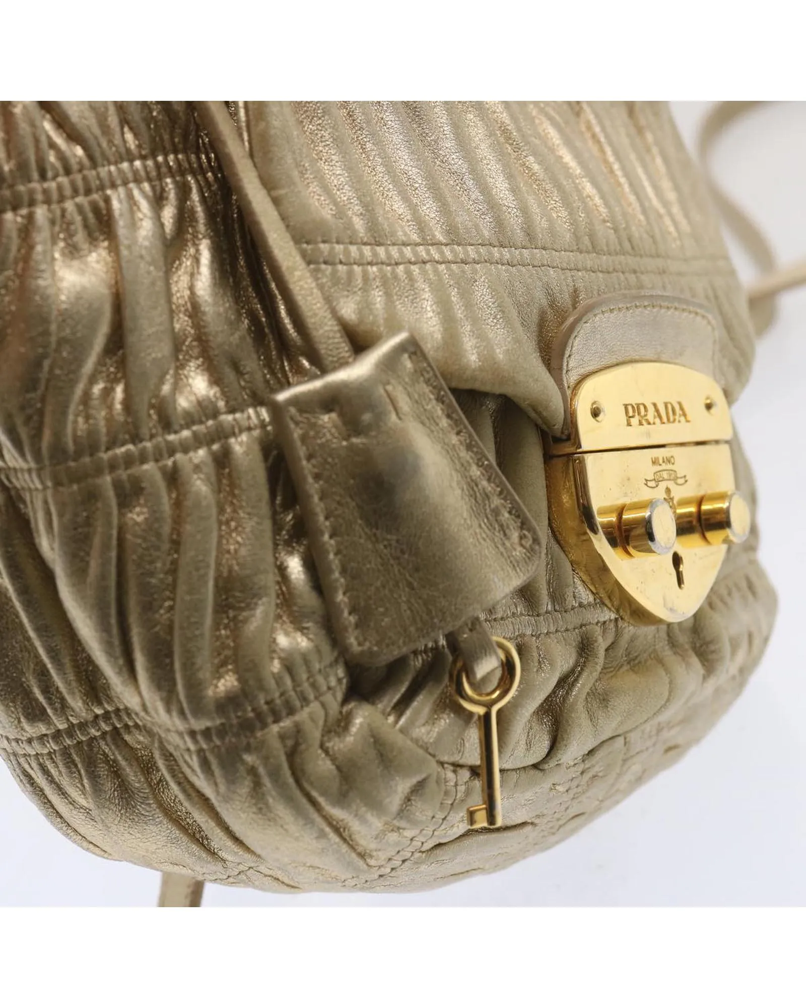 Gathered Leather Shoulder Bag with Gold Tone Hardware