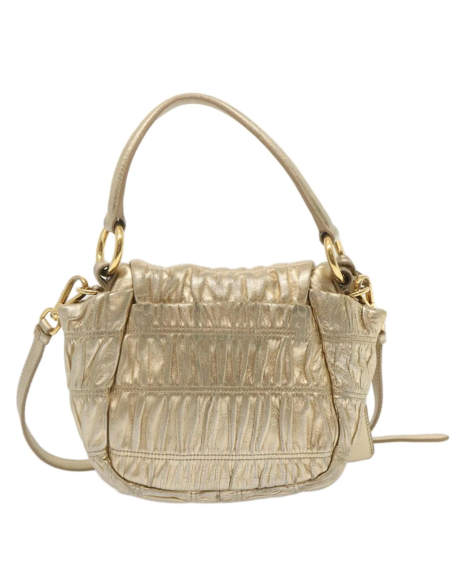 Gathered Leather Shoulder Bag with Gold Tone Hardware