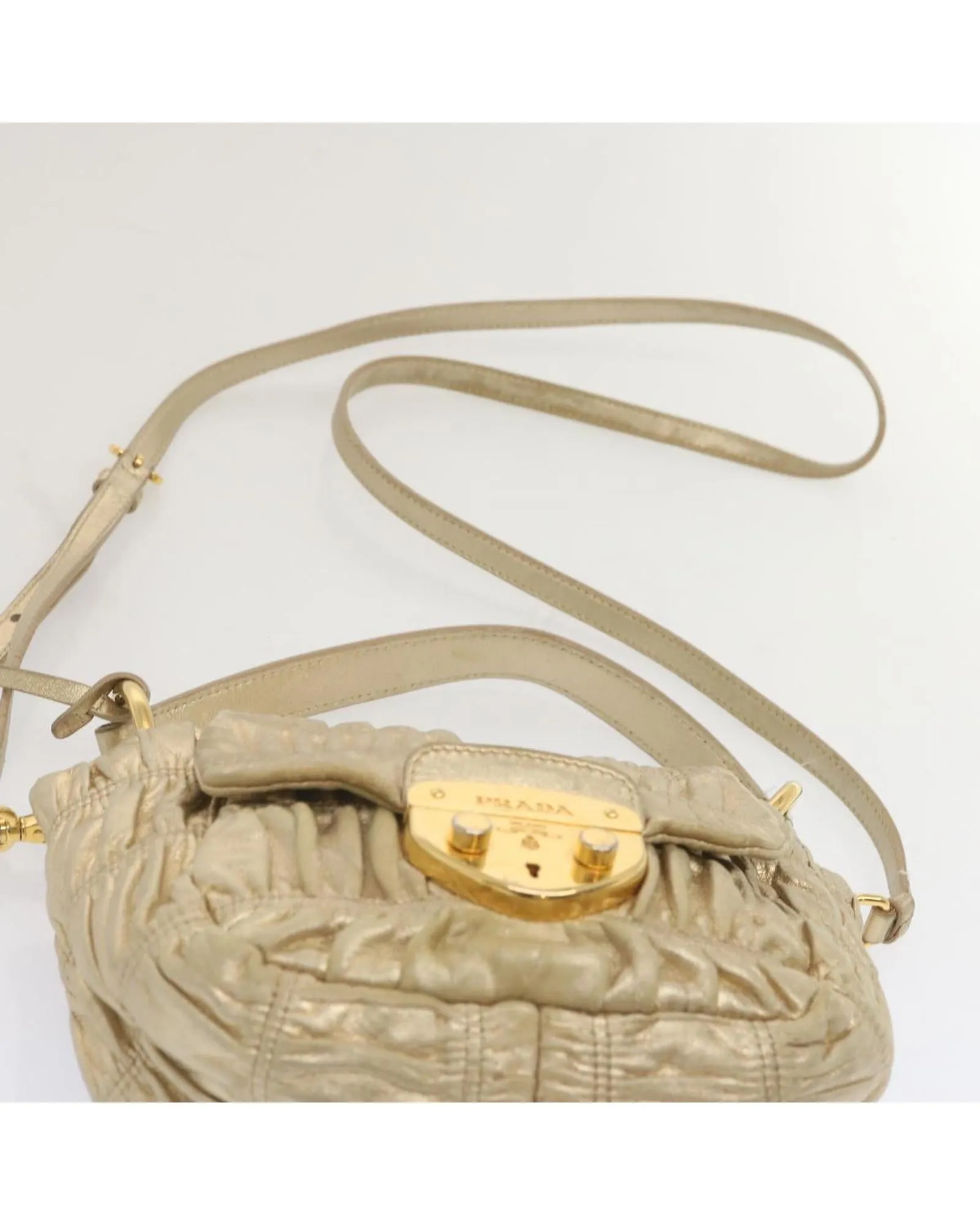Gathered Leather Shoulder Bag with Gold Tone Hardware