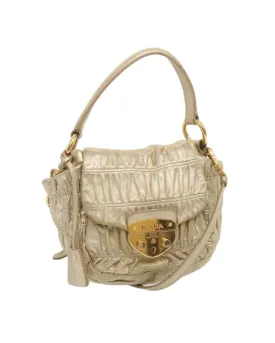 Gathered Leather Shoulder Bag with Gold Tone Hardware