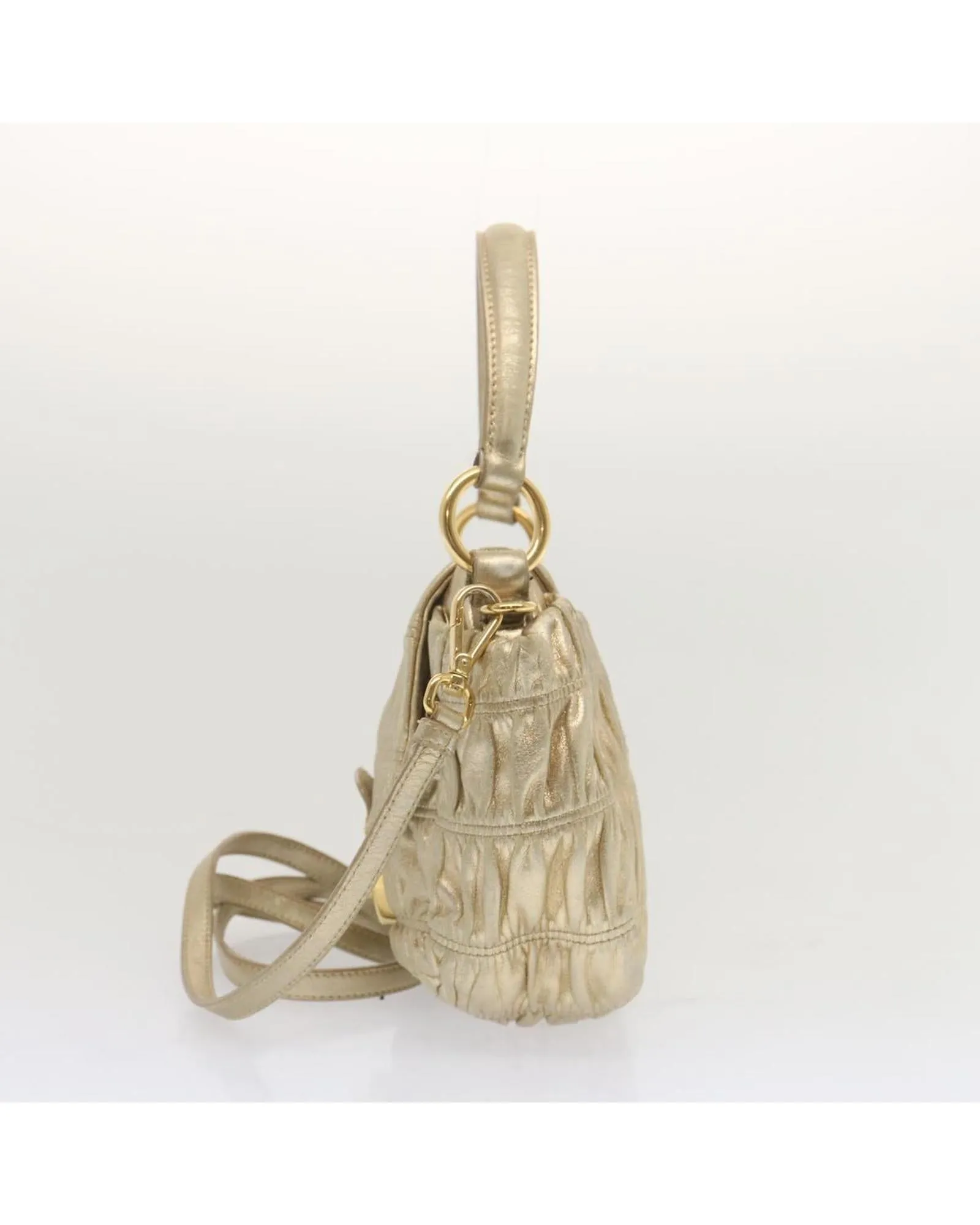 Gathered Leather Shoulder Bag with Gold Tone Hardware