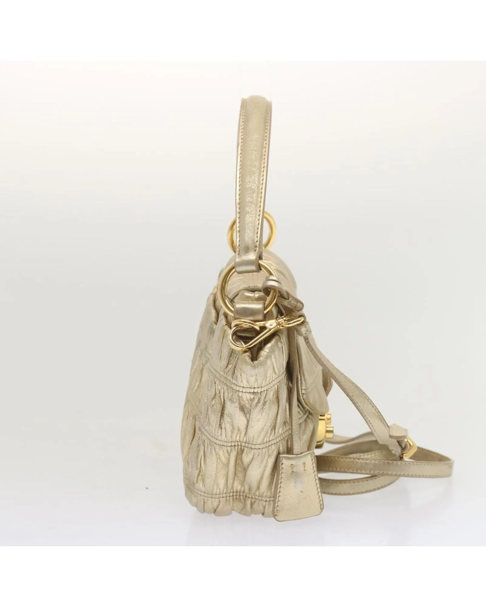Gathered Leather Shoulder Bag with Gold Tone Hardware