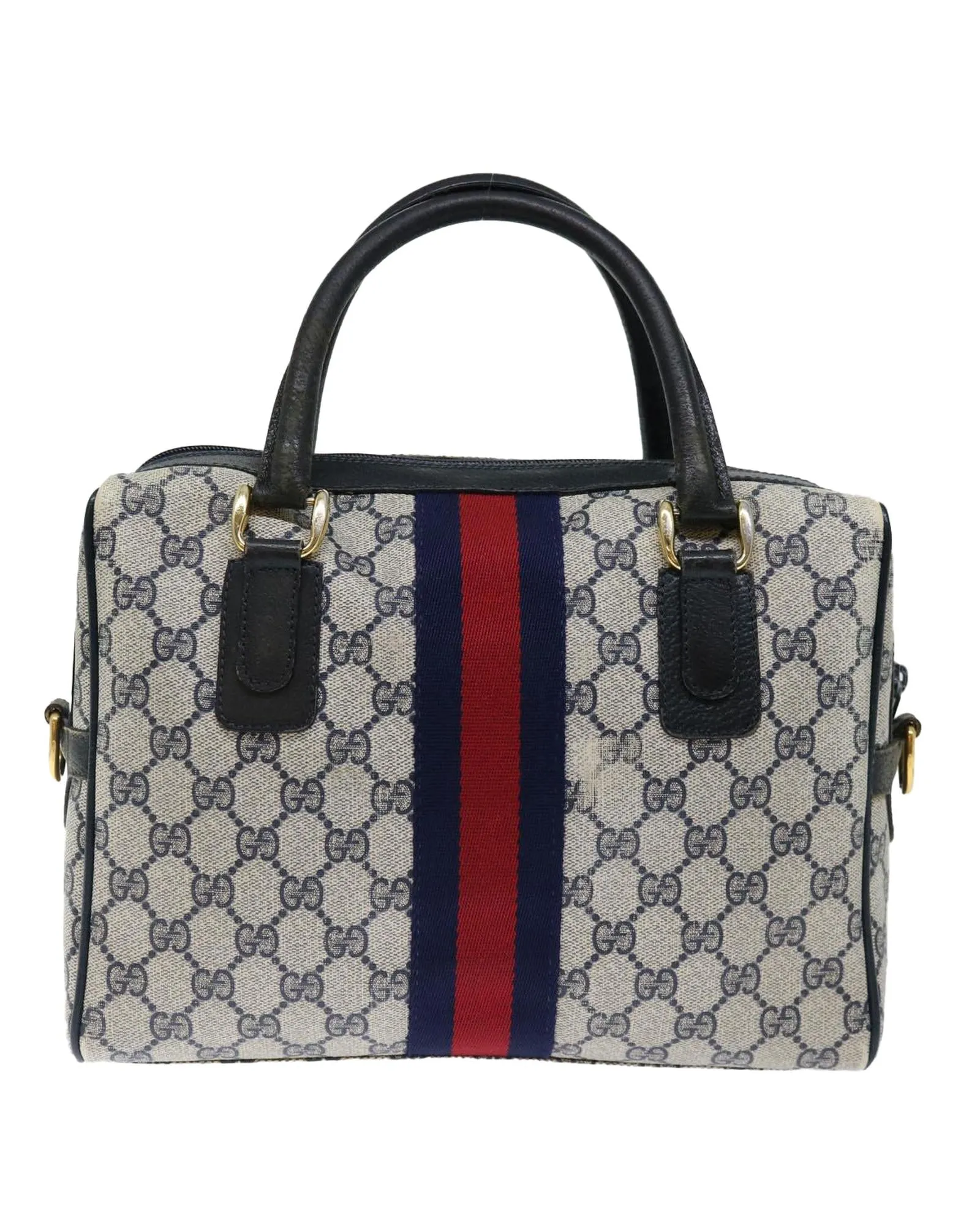 GG Canvas 2-Way Hand Bag with Shoulder Strap - Navy/Red