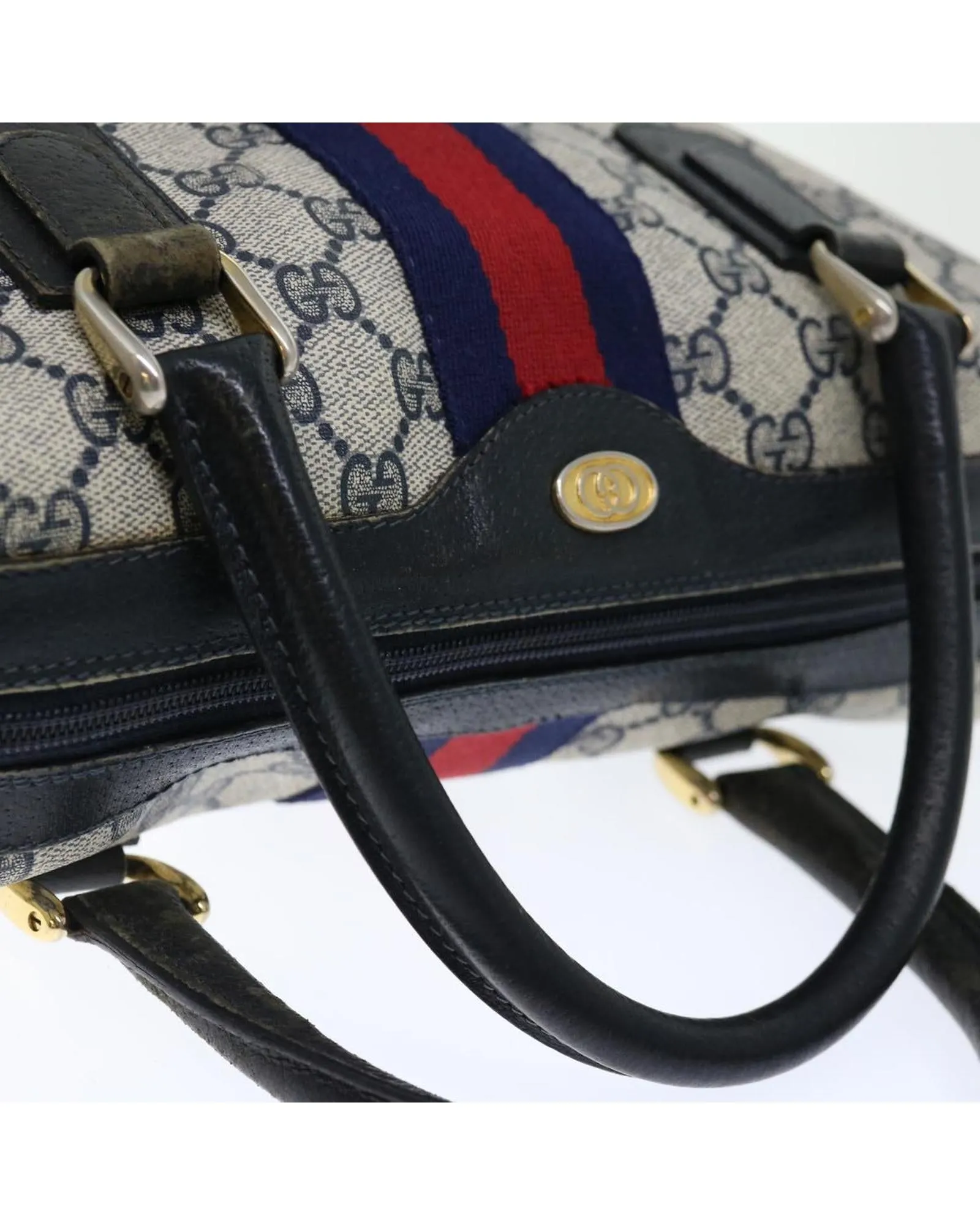 GG Canvas 2-Way Hand Bag with Shoulder Strap - Navy/Red