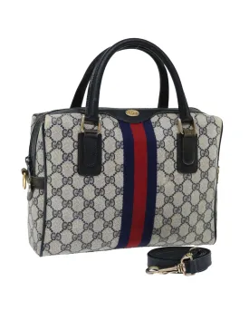 GG Canvas 2-Way Hand Bag with Shoulder Strap - Navy/Red