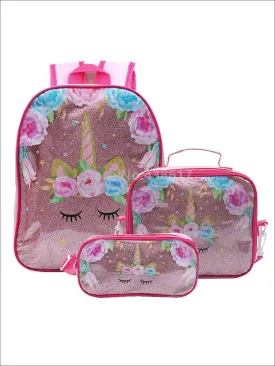Girls 12" Iridescent Floral Unicorn Preschool Backpack with Matching Lunchbox & Pencil Case