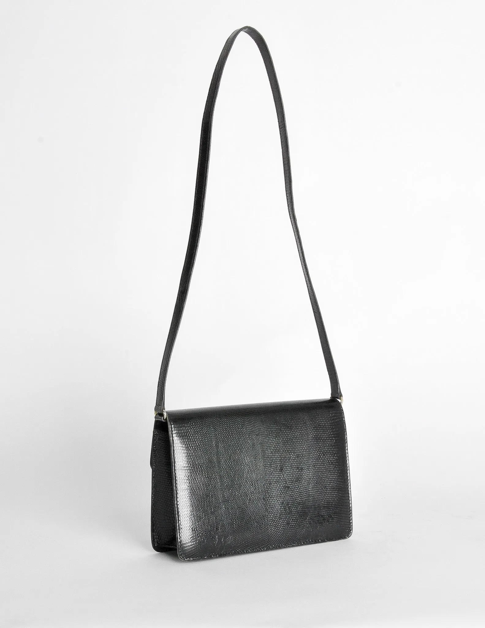 Gucci Vintage 1970s Black Lizard Skin Clutch Bag