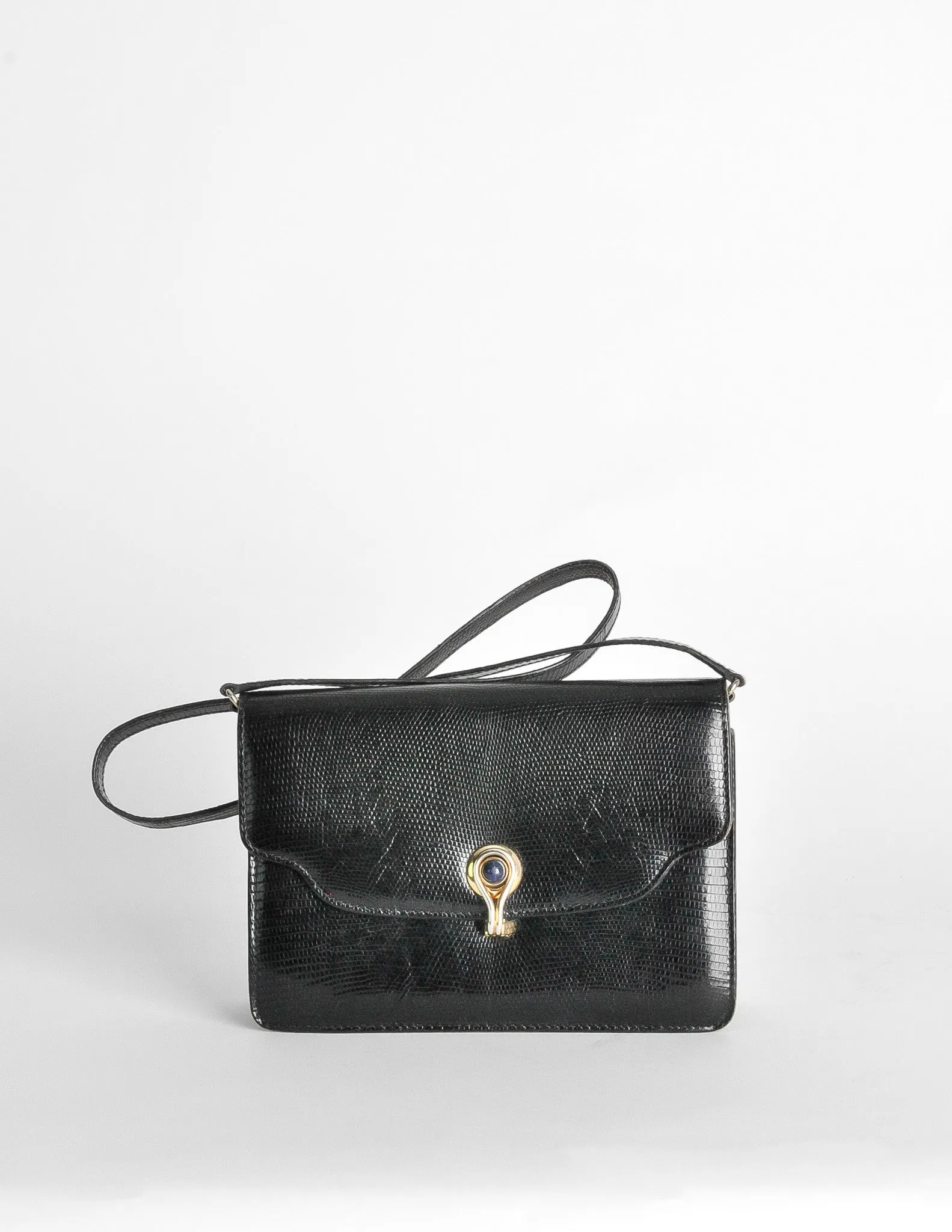 Gucci Vintage 1970s Black Lizard Skin Clutch Bag