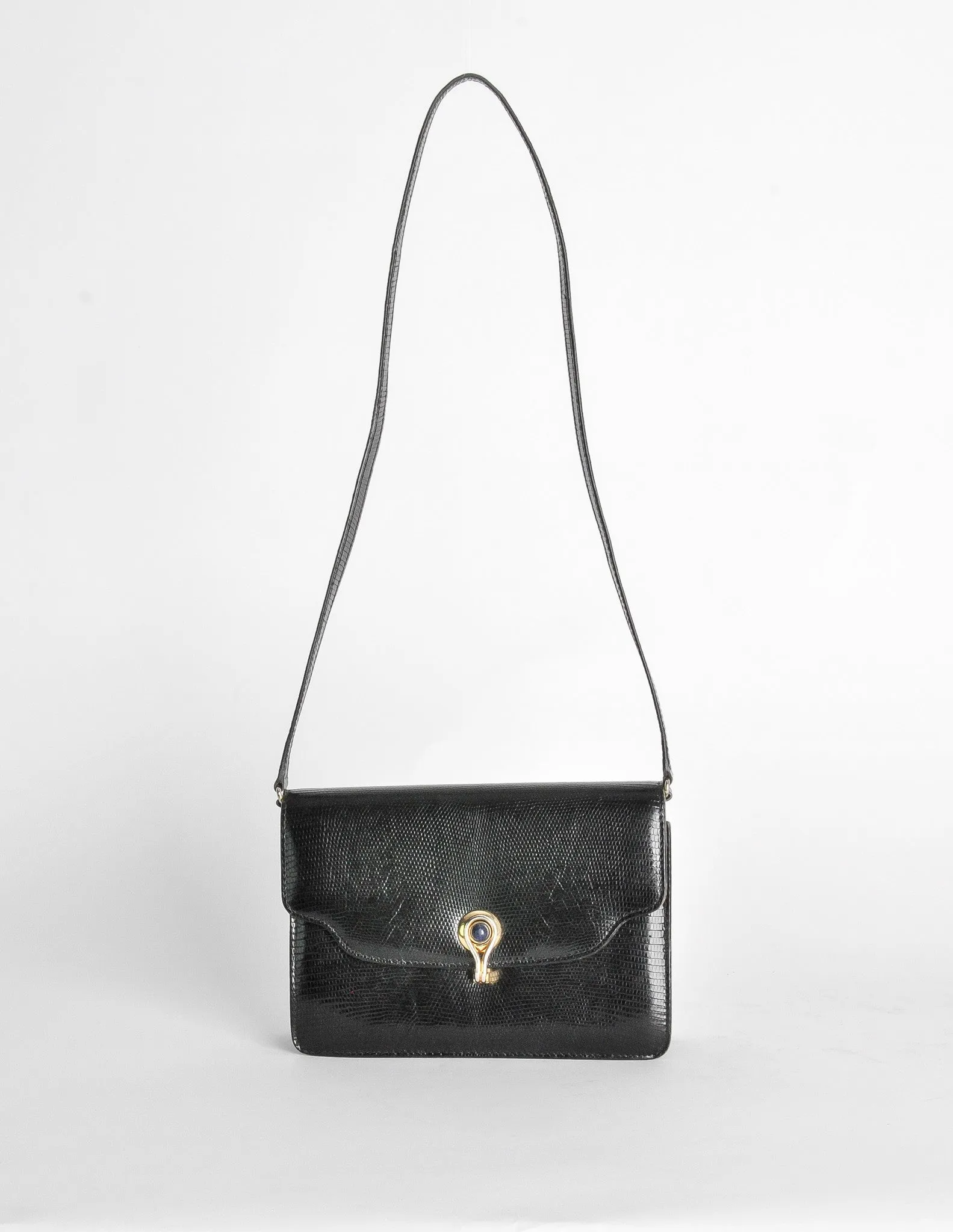 Gucci Vintage 1970s Black Lizard Skin Clutch Bag