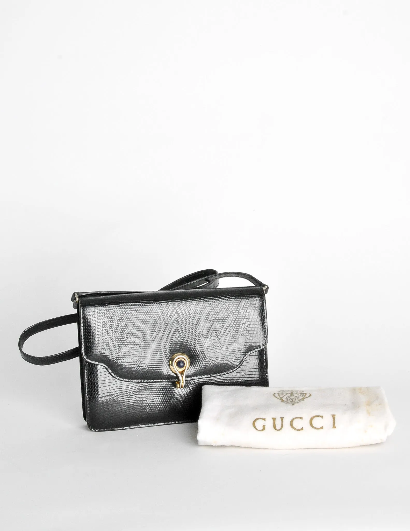 Gucci Vintage 1970s Black Lizard Skin Clutch Bag