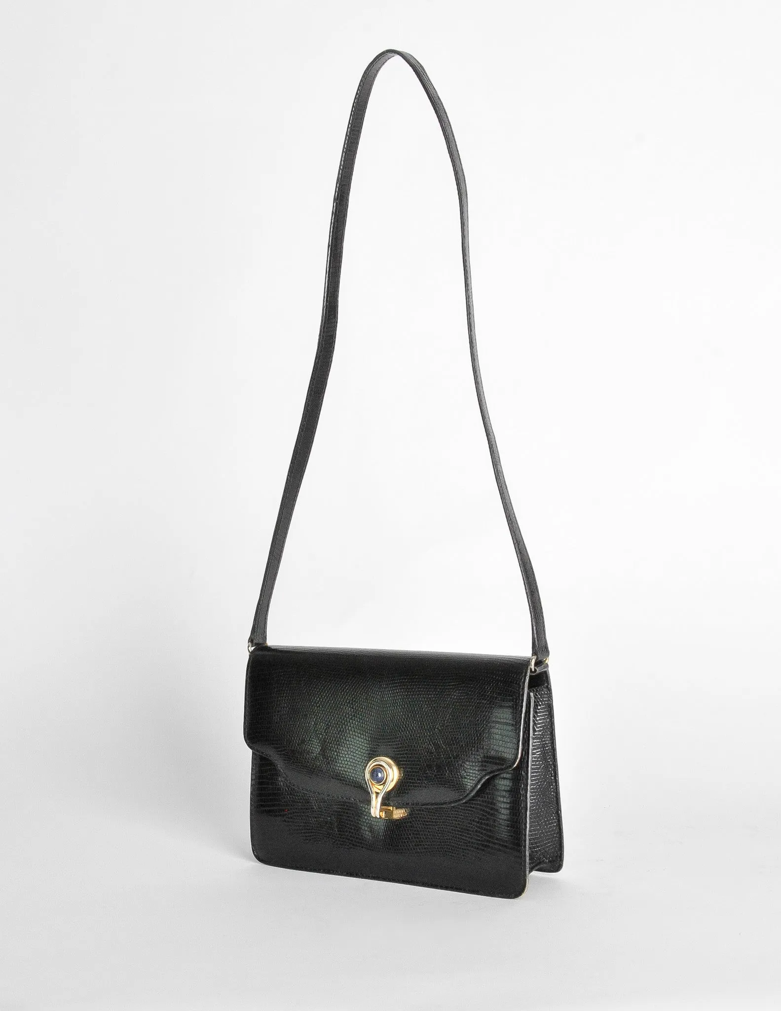 Gucci Vintage 1970s Black Lizard Skin Clutch Bag
