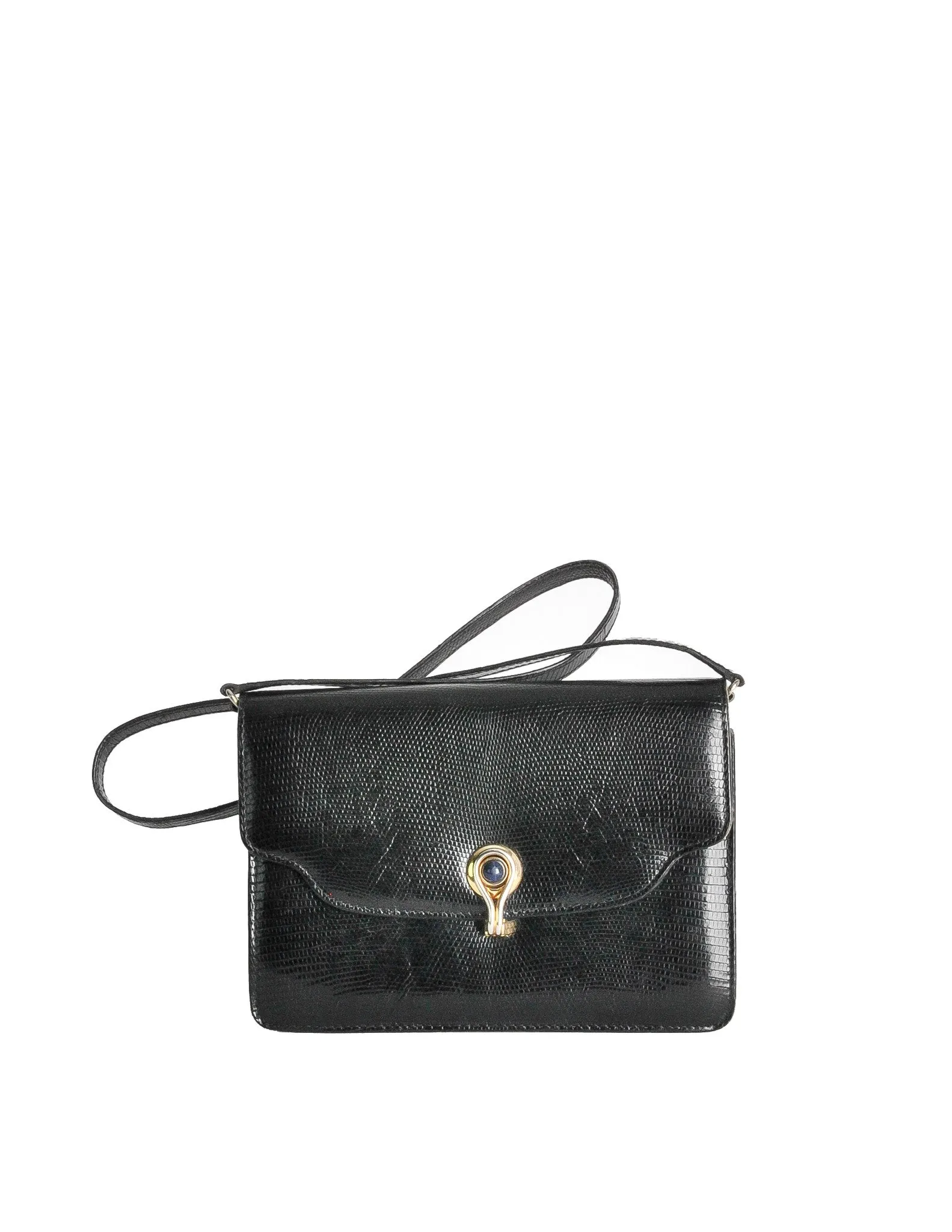Gucci Vintage 1970s Black Lizard Skin Clutch Bag