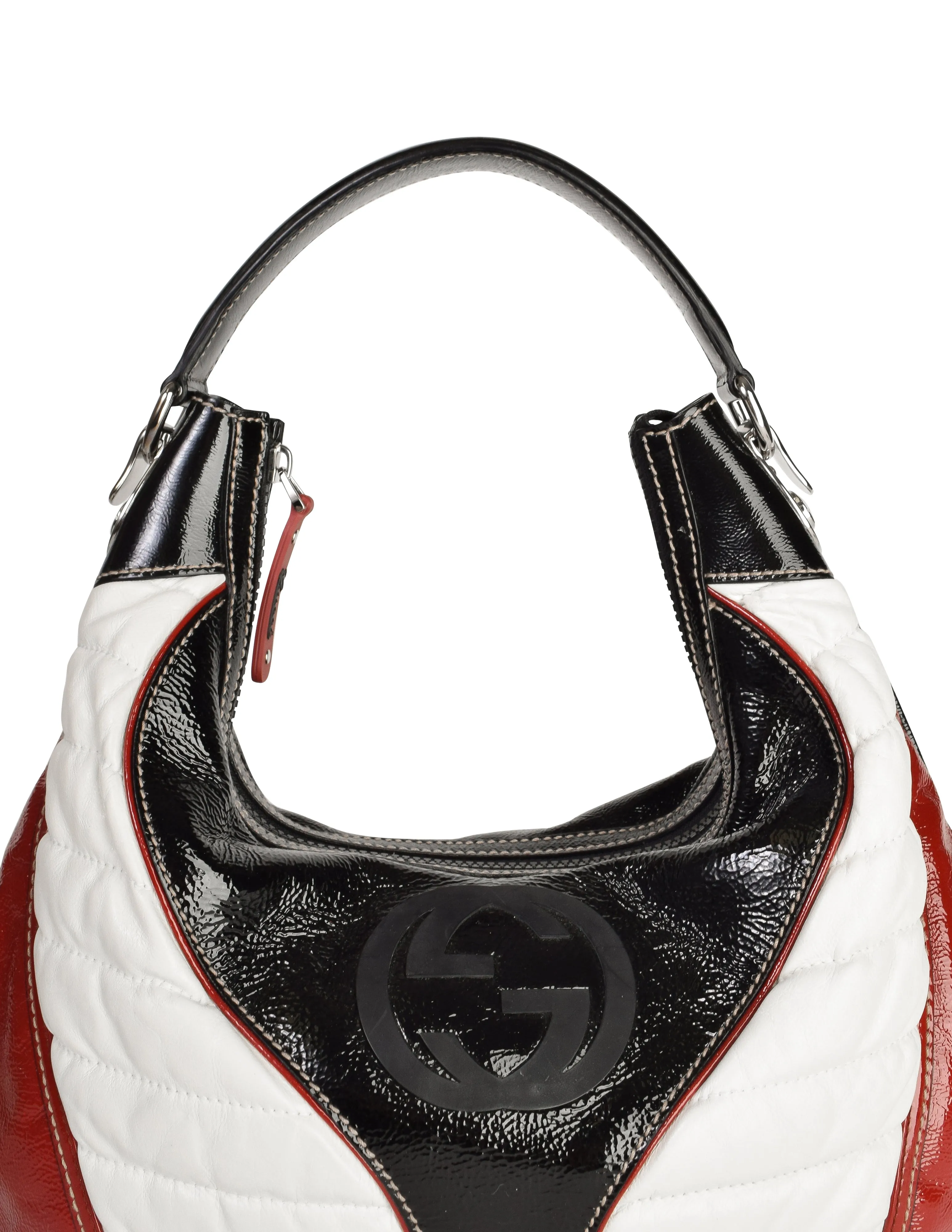 Gucci Vintage Black White Red GG Logo Quilted Snow Glam Hobo Bag