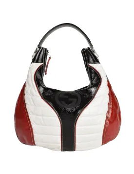 Gucci Vintage Black White Red GG Logo Quilted Snow Glam Hobo Bag