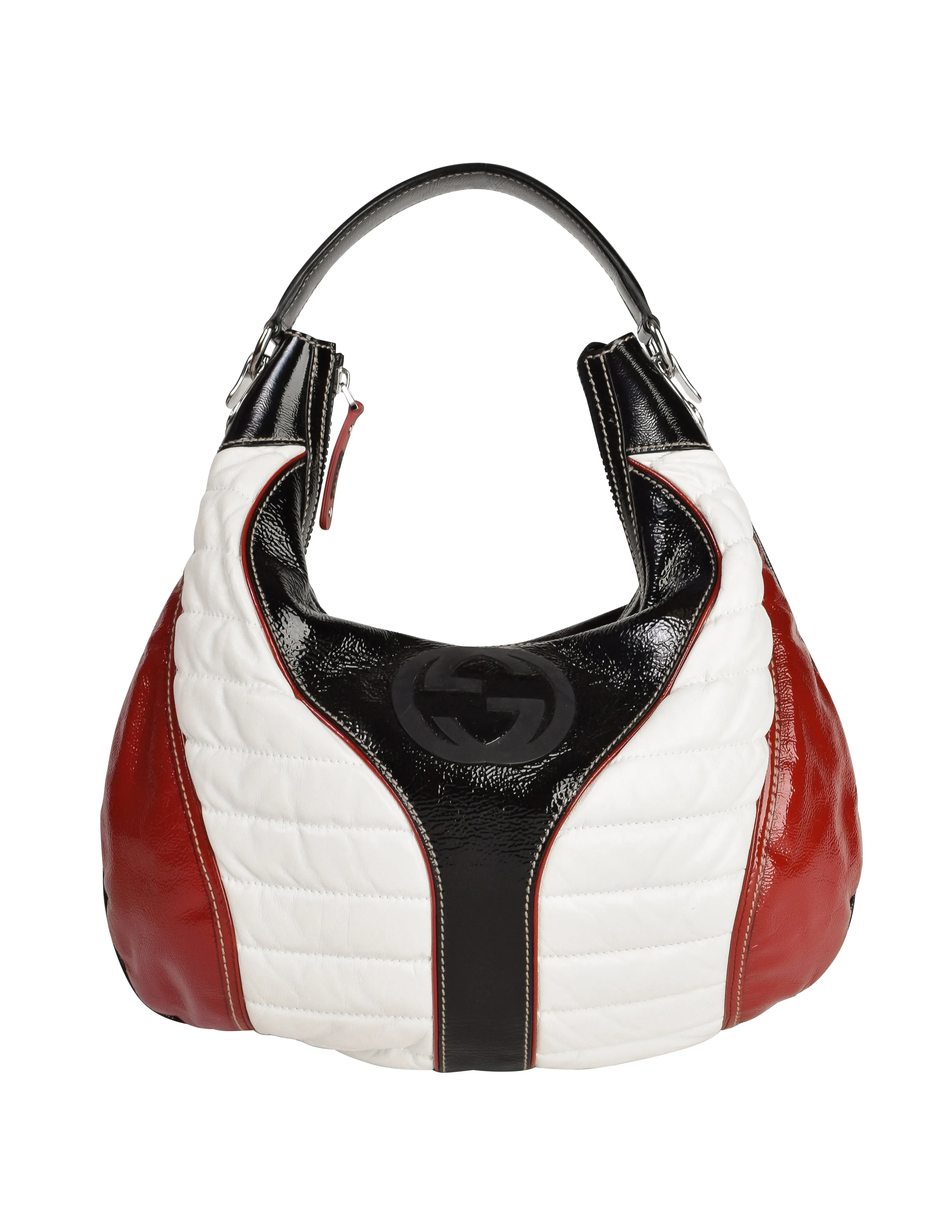 Gucci Vintage Black White Red GG Logo Quilted Snow Glam Hobo Bag