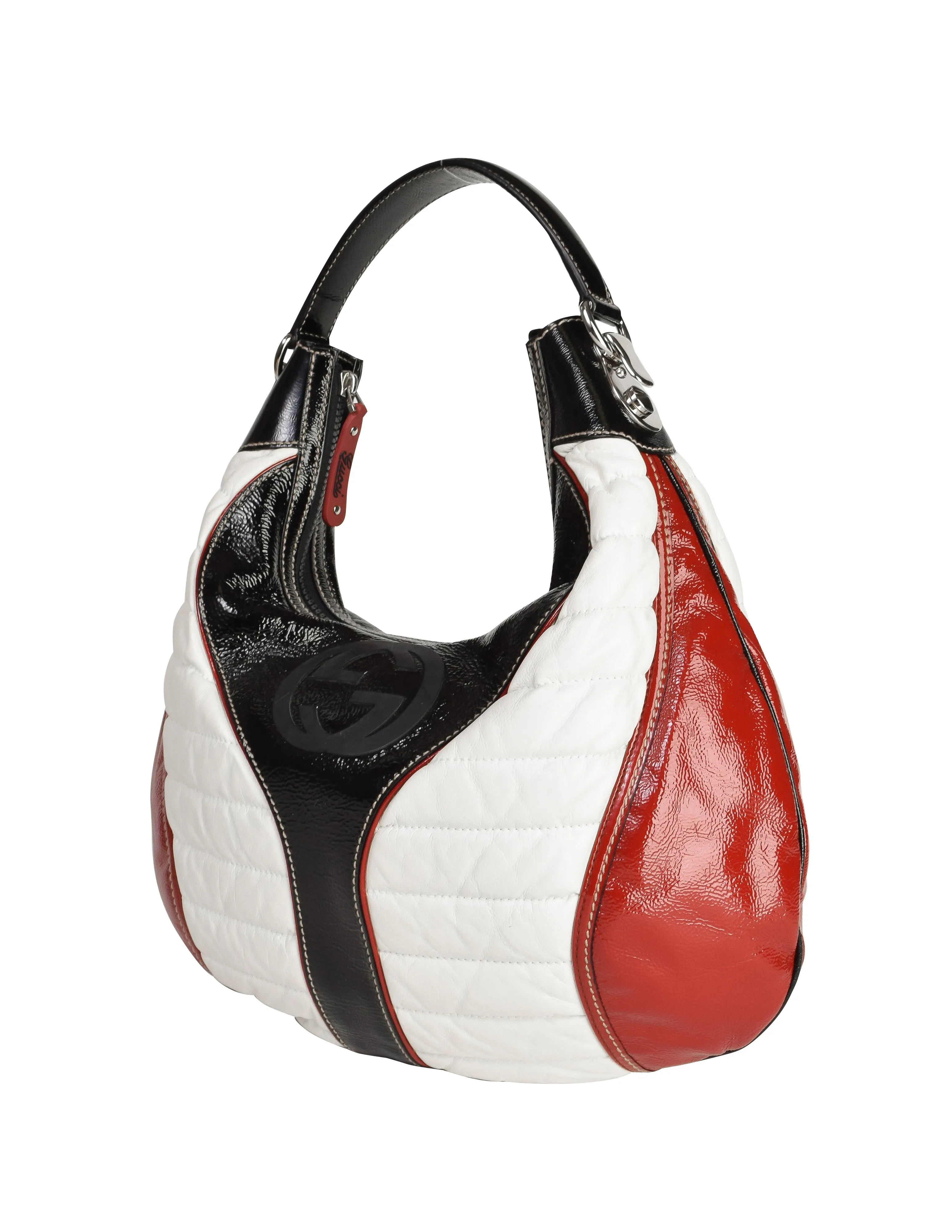 Gucci Vintage Black White Red GG Logo Quilted Snow Glam Hobo Bag