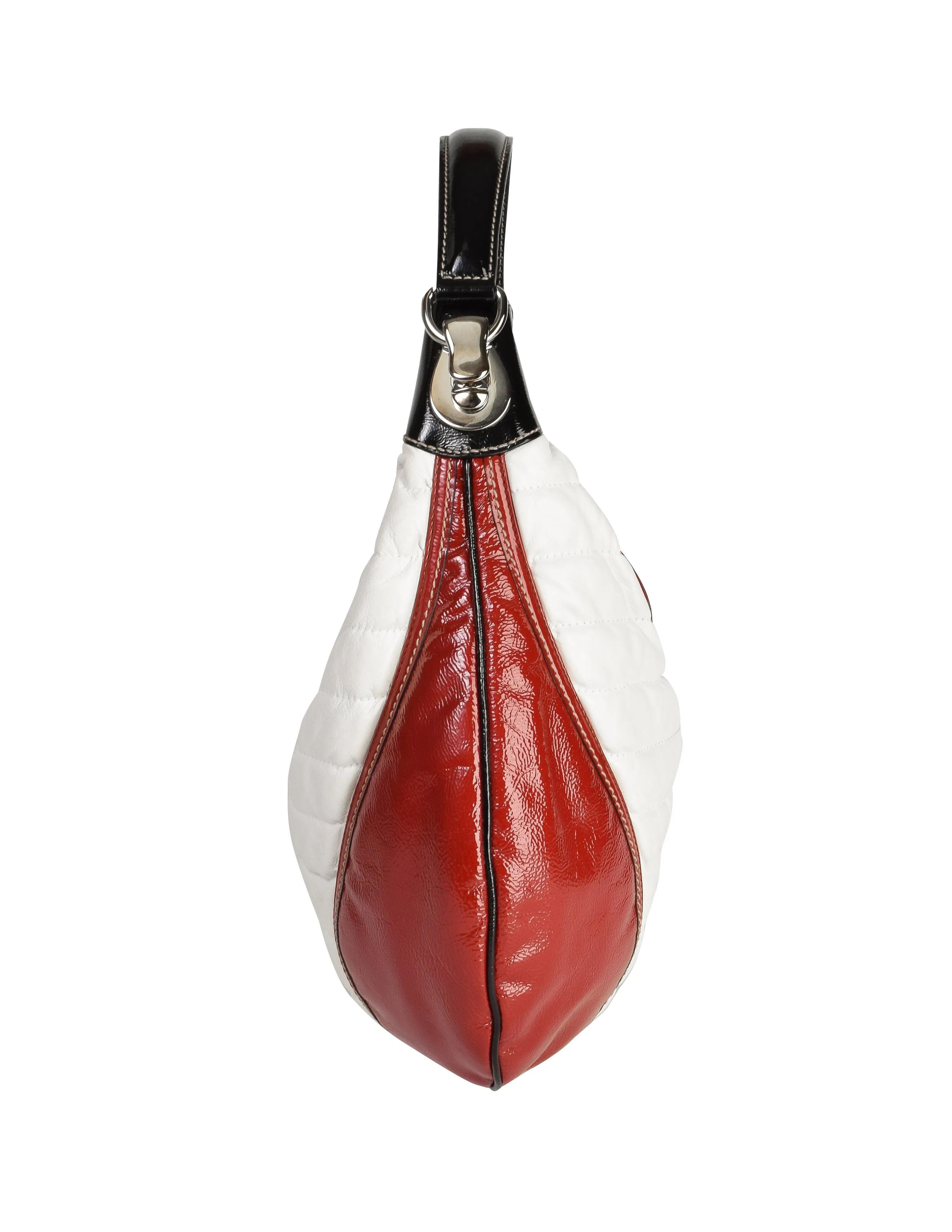 Gucci Vintage Black White Red GG Logo Quilted Snow Glam Hobo Bag