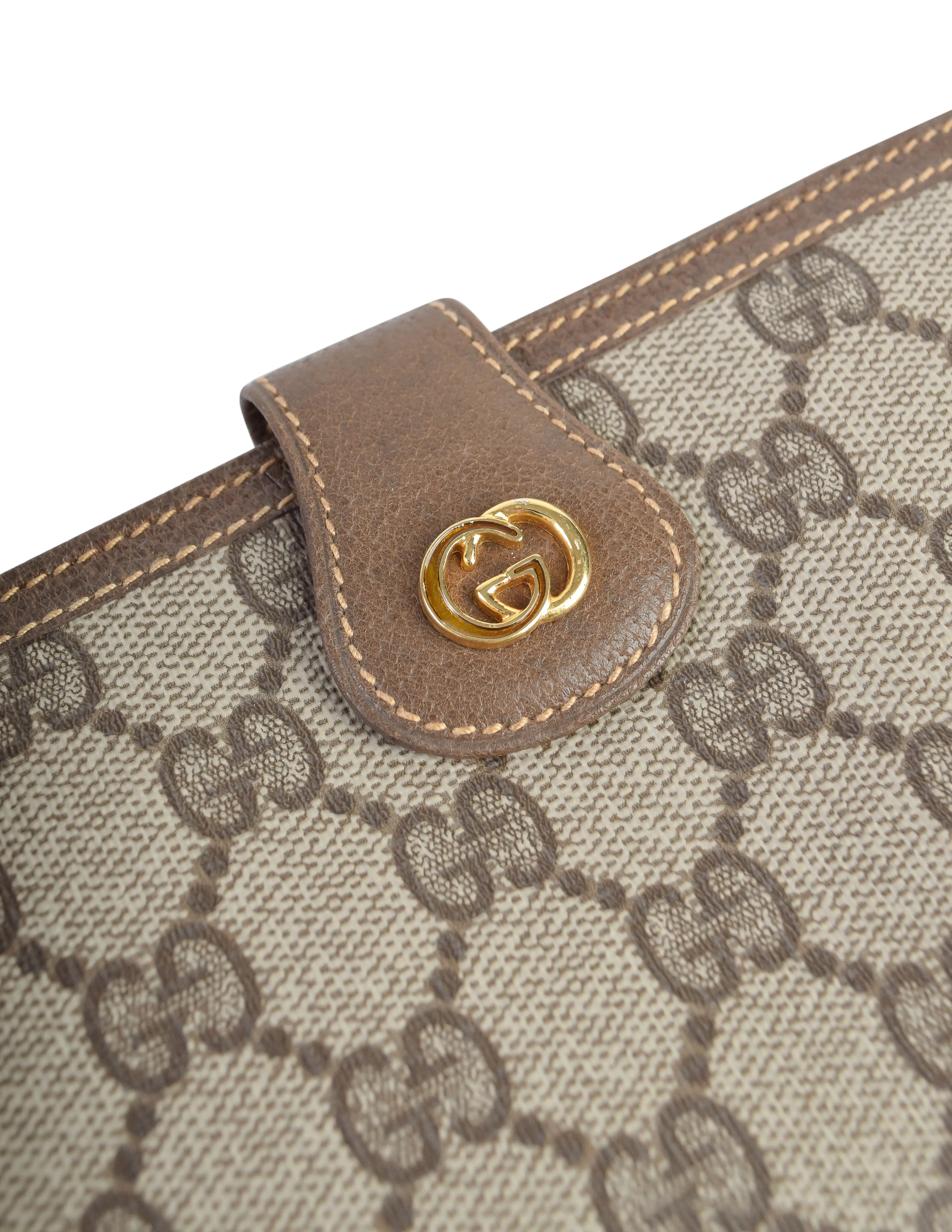 Gucci Vintage Classic Brown Monogram Coated Canvas and Leather Large Wallet