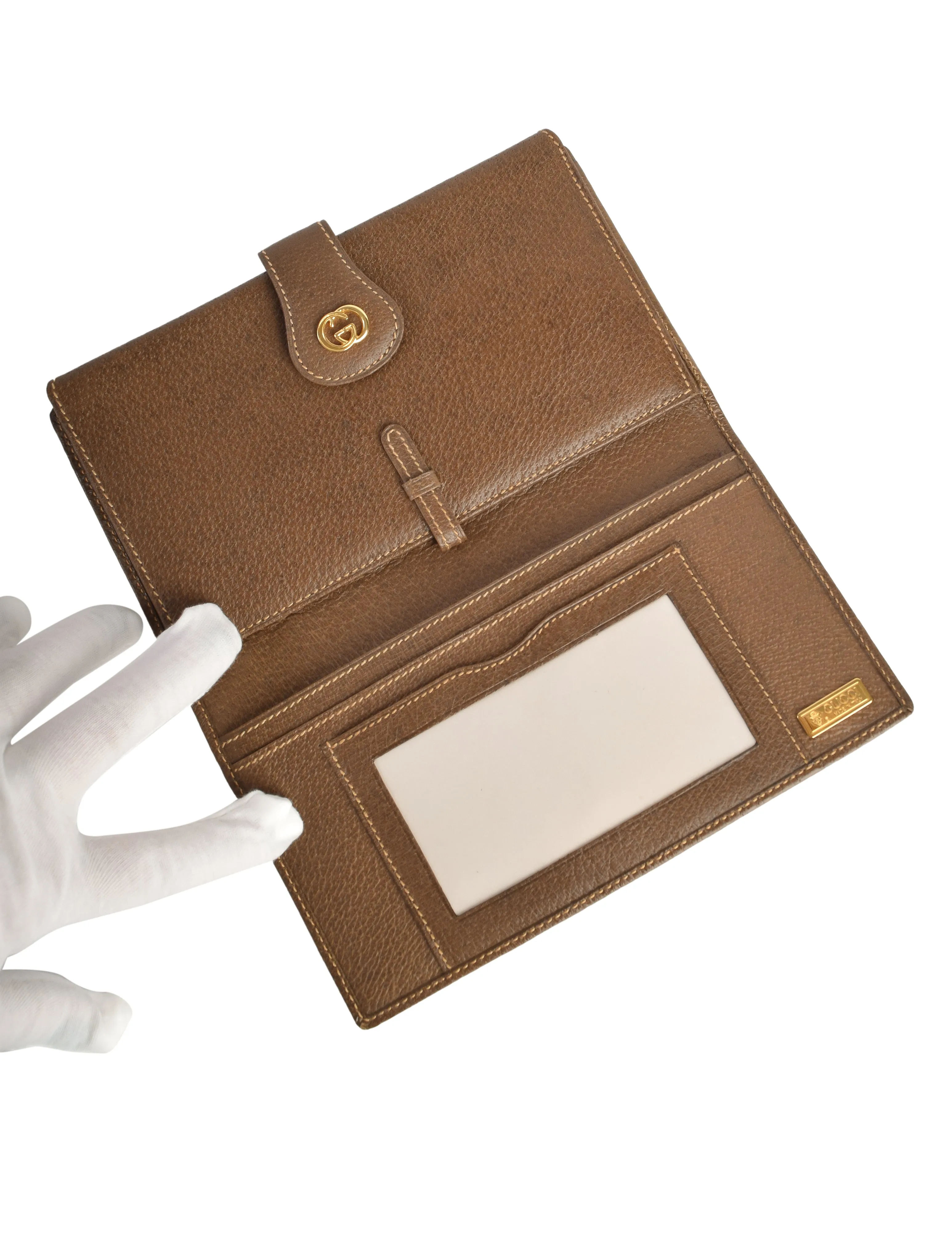 Gucci Vintage Classic Brown Monogram Coated Canvas Leather Large Wallet