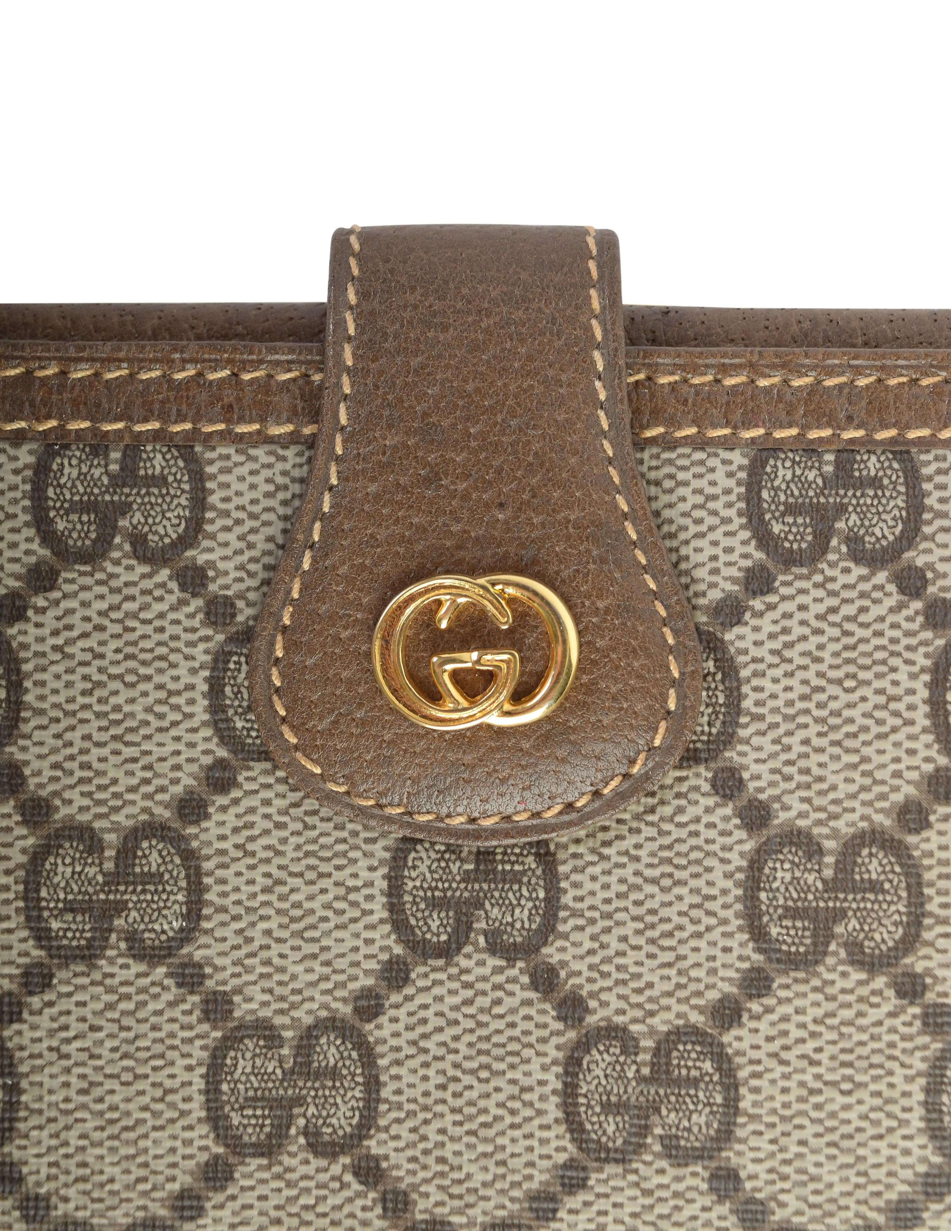 Gucci Vintage Classic Brown Monogram Coated Canvas Leather Large Wallet