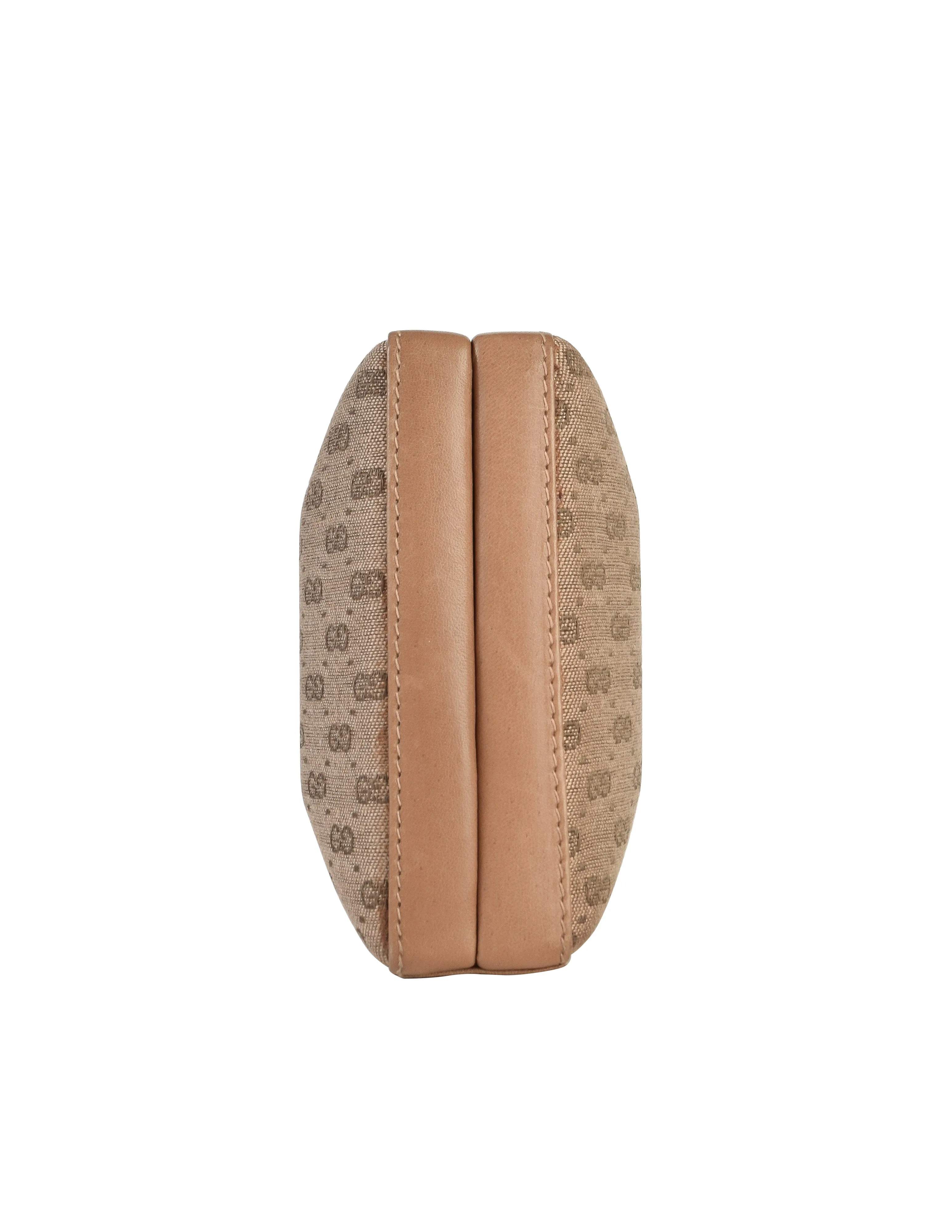 Gucci Vintage Light Brown Micro GG Monogram Canvas and Leather Hard Case Clutch with Crossbody Strap