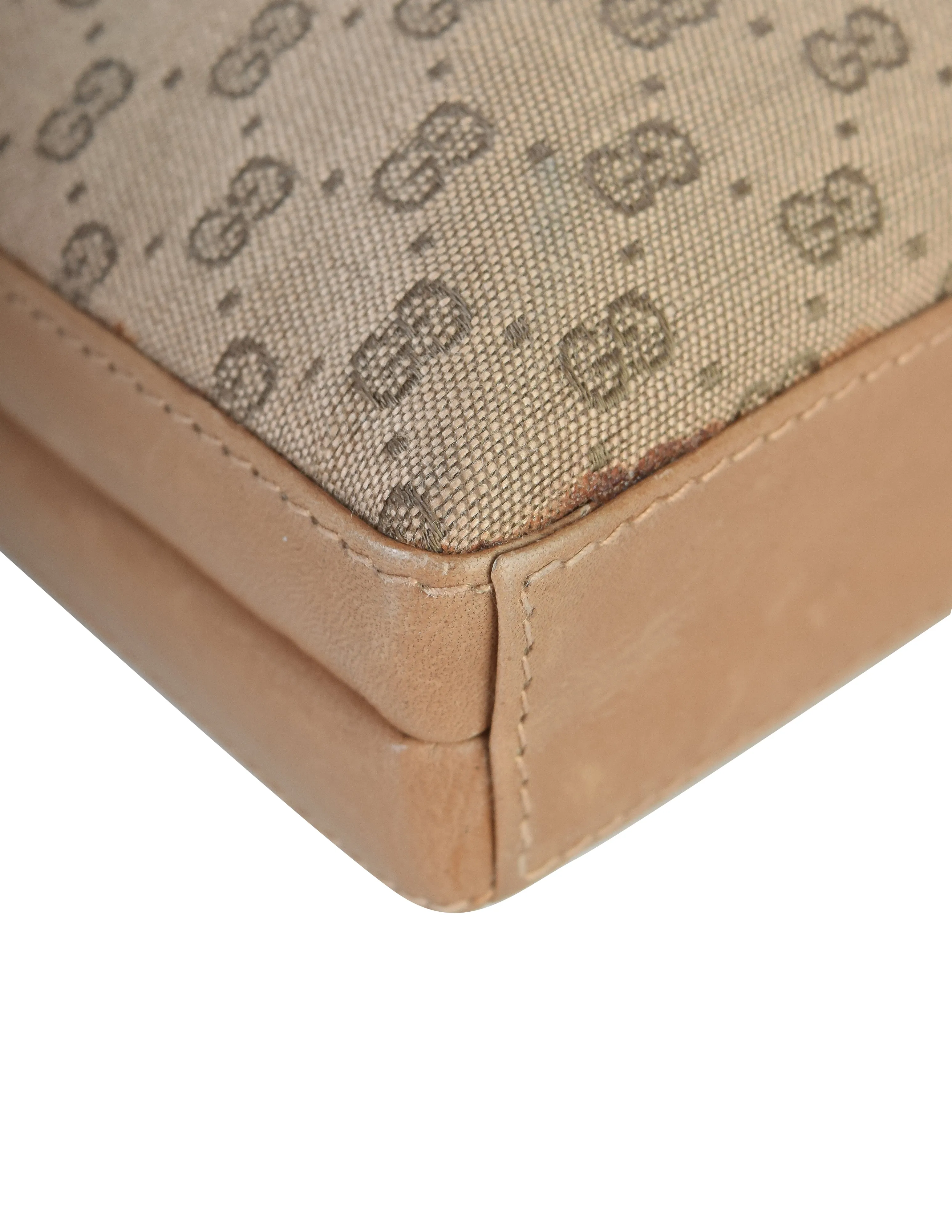 Gucci Vintage Light Brown Micro GG Monogram Canvas and Leather Hard Case Clutch with Crossbody Strap
