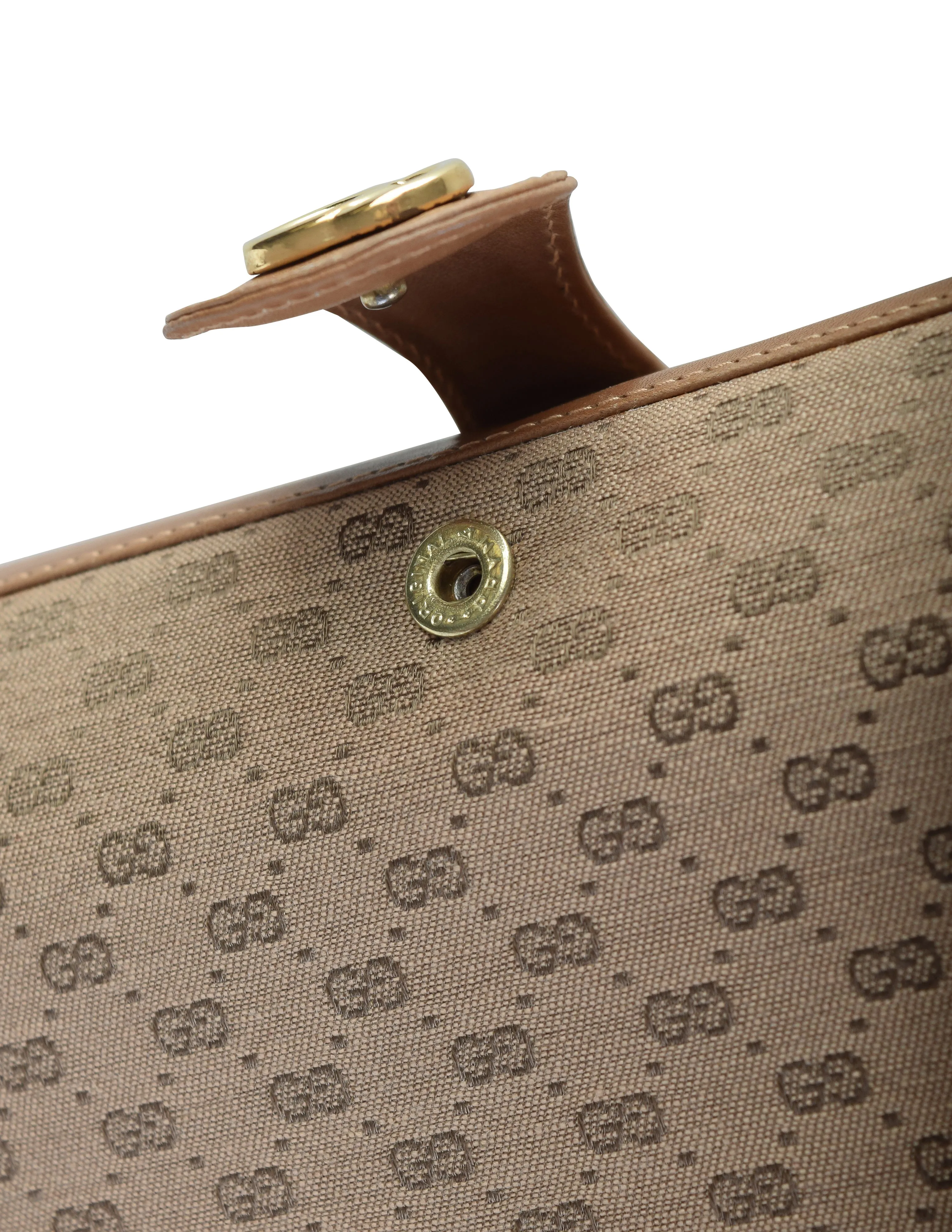 Gucci Vintage Light Brown Micro GG Monogram Canvas and Leather Hard Case Clutch with Crossbody Strap