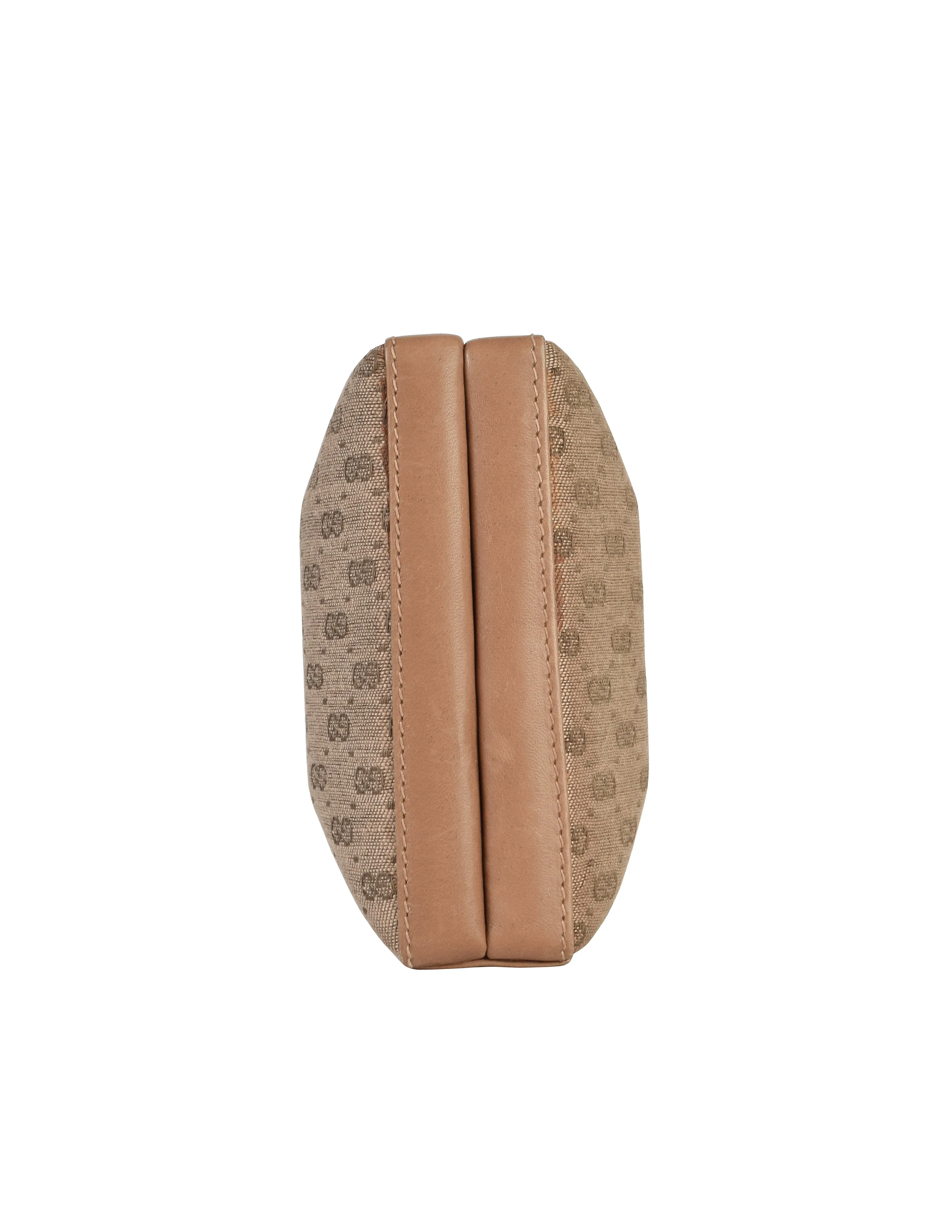 Gucci Vintage Light Brown Micro GG Monogram Canvas and Leather Hard Case Clutch with Crossbody Strap