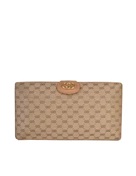 Gucci Vintage Light Brown Micro GG Monogram Canvas and Leather Hard Case Clutch with Crossbody Strap