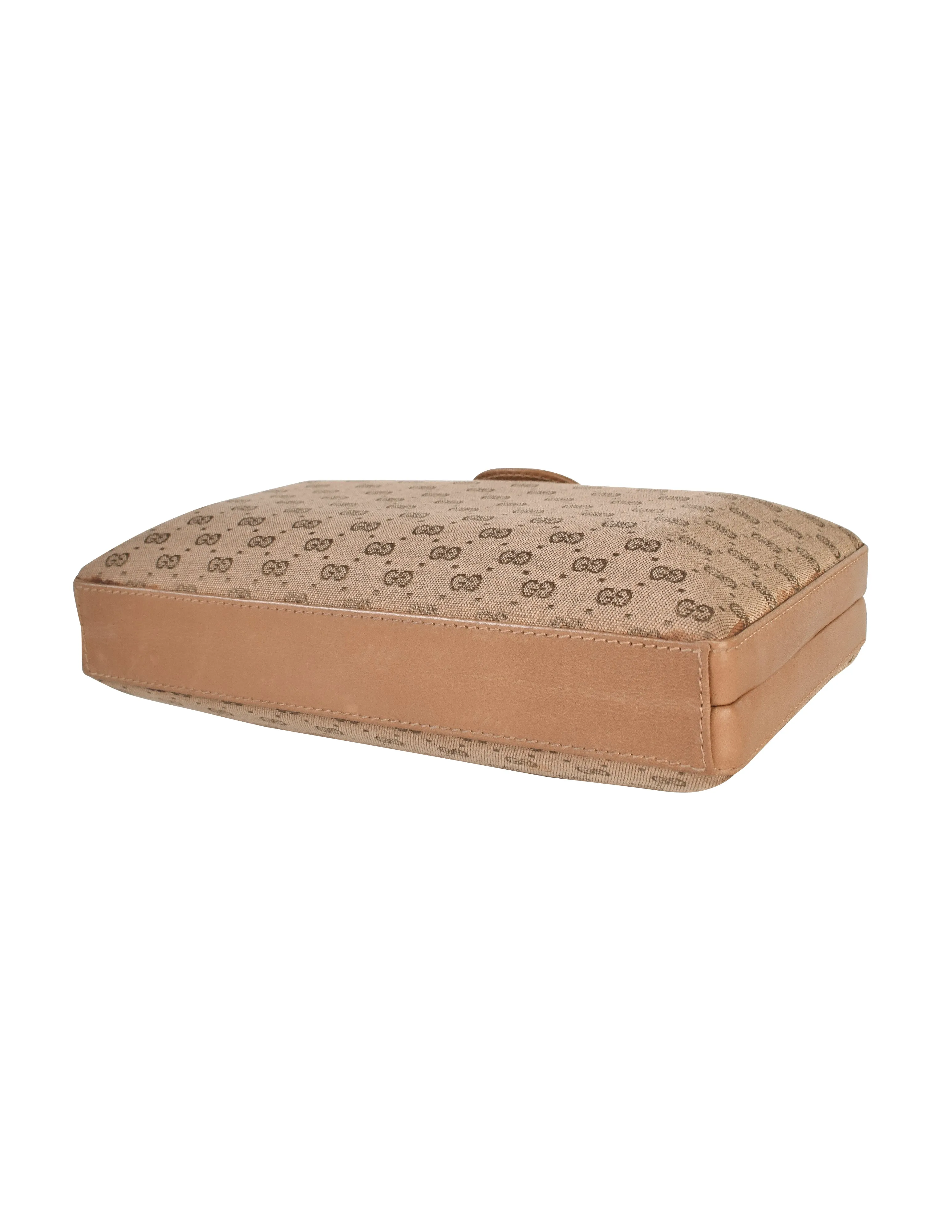 Gucci Vintage Light Brown Micro GG Monogram Canvas and Leather Hard Case Clutch with Crossbody Strap