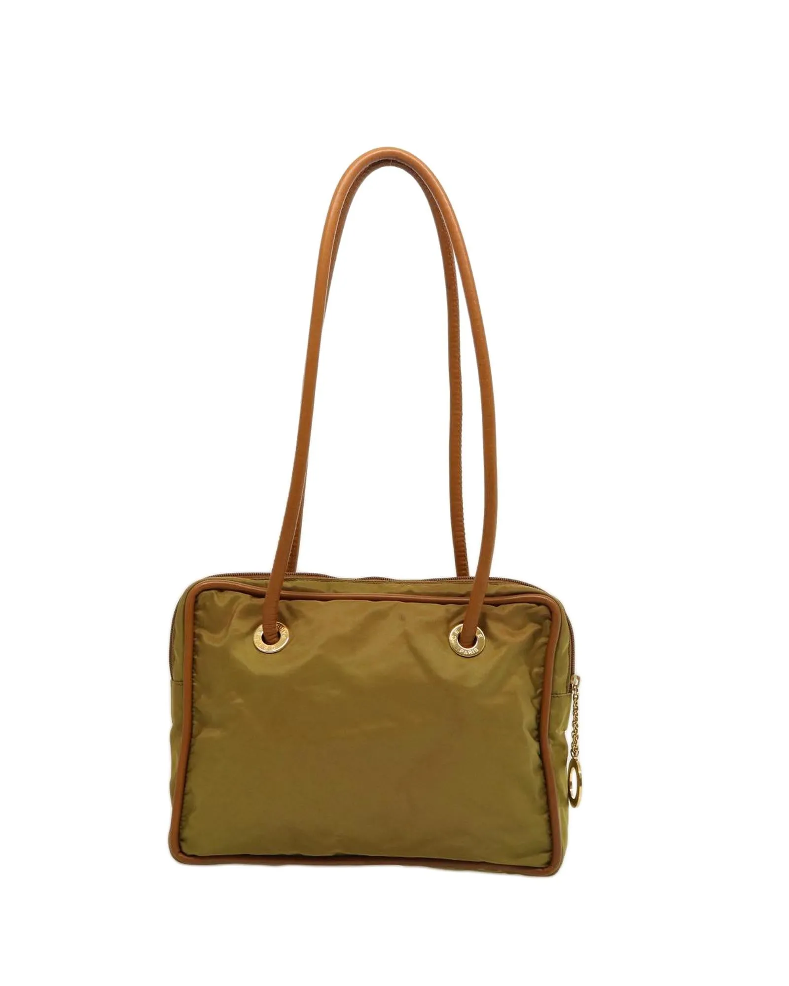Khaki Nylon Shoulder Bag with Long Strap - Made in Italy