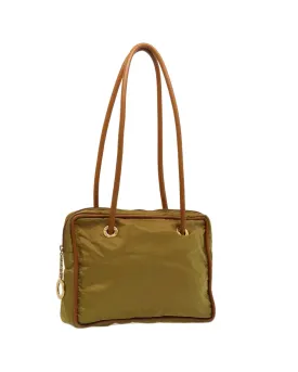 Khaki Nylon Shoulder Bag with Long Strap - Made in Italy