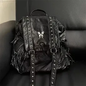 KIylethomasw Vintage Cross Y2k Backpack Women Retro Gothic Pu Leather Casual Black Backpacks Ladies Harajuku Large Capacity Mochila