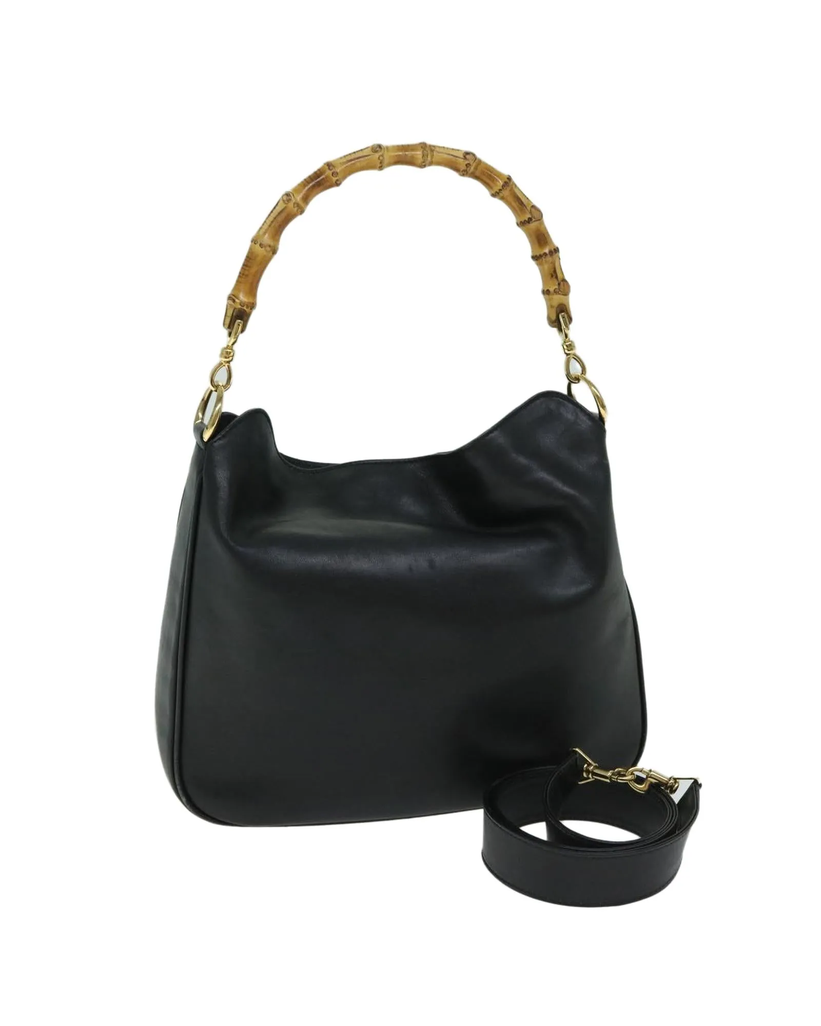 Leather Bamboo Hand Bag with Shoulder Strap