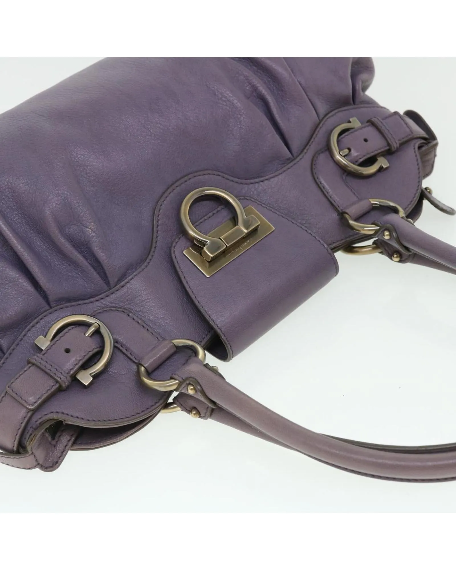 Leather Gancini Shoulder Bag - Purple