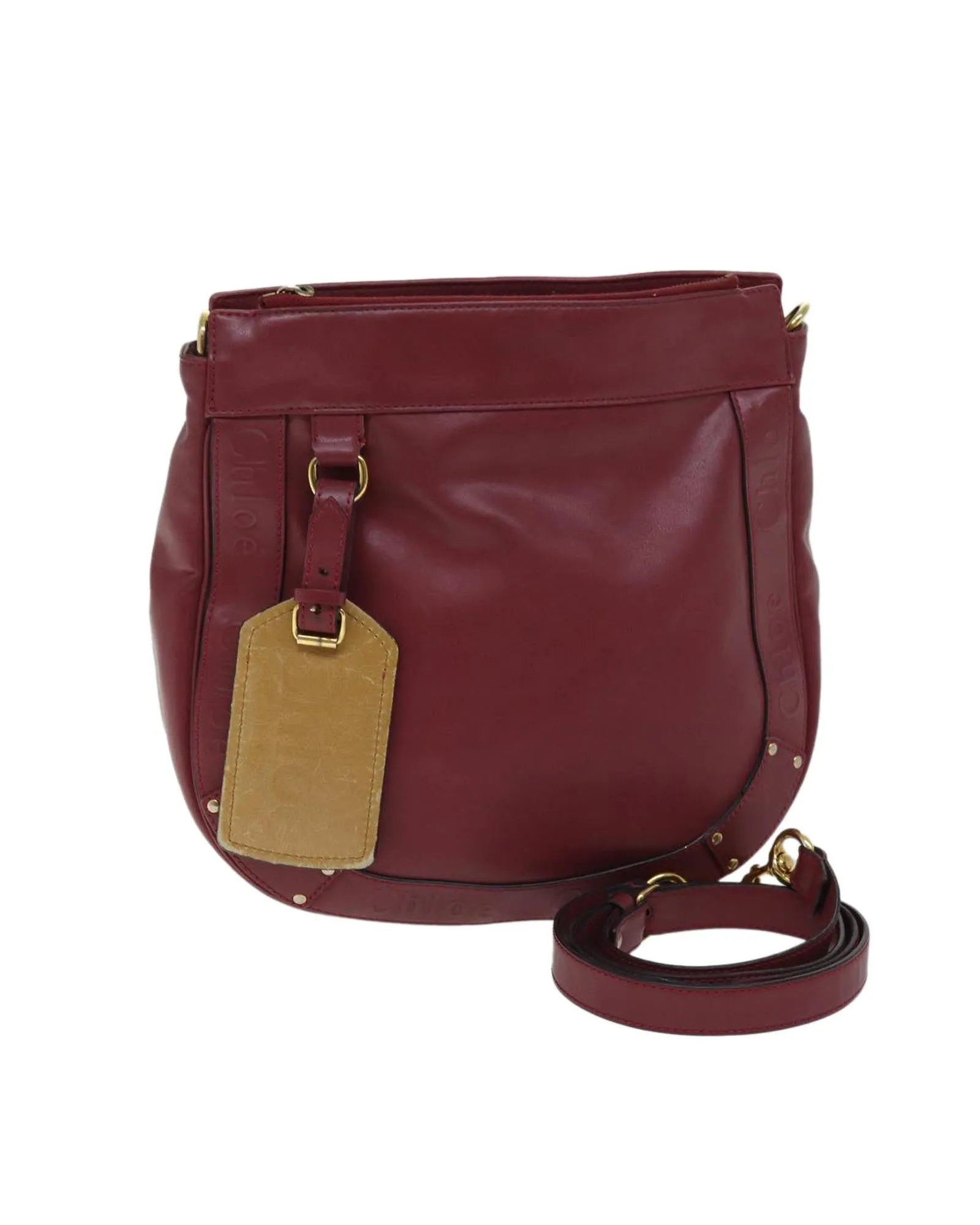 Leather Pink Shoulder Bag with Adjustable Strap and Name Tag