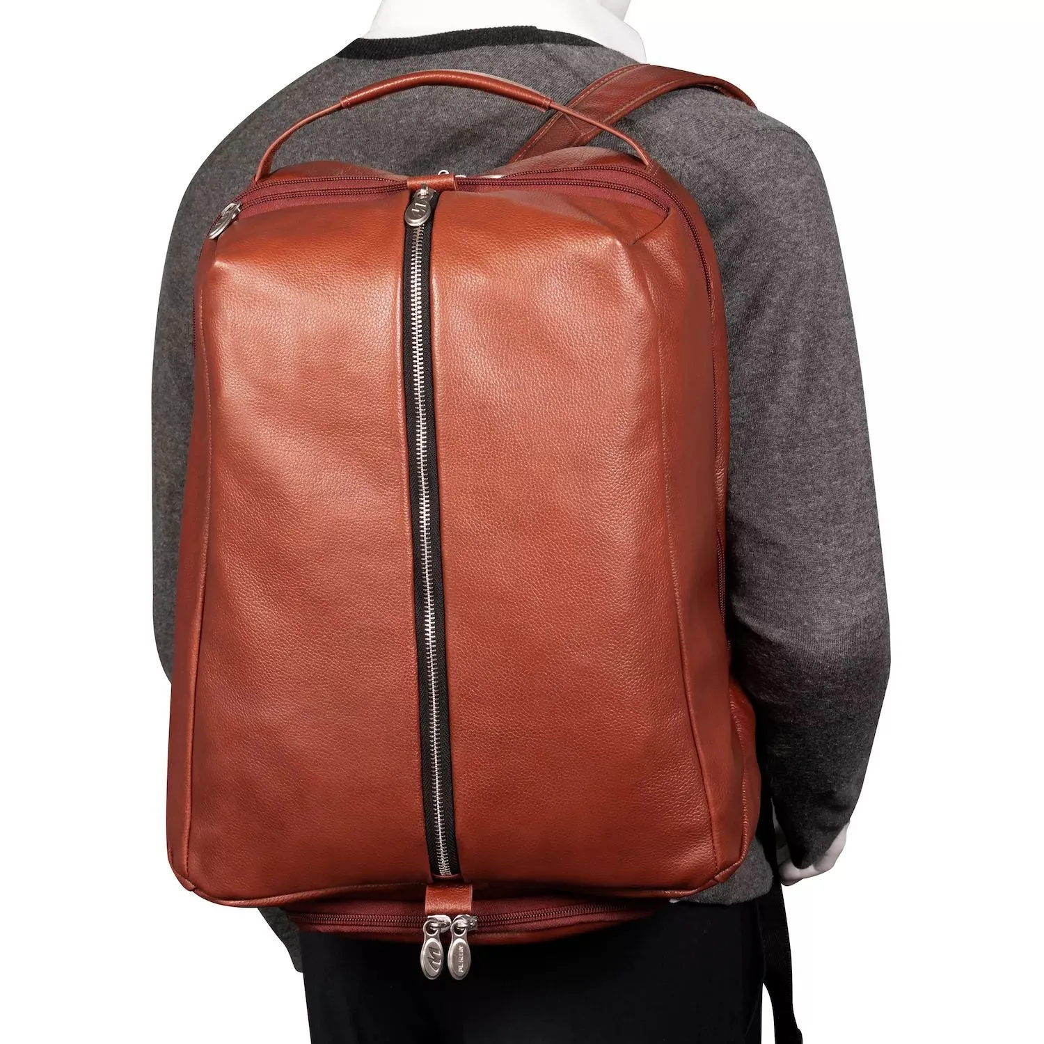 Mc  Klein South Shore Leather Overnight Backpack for 17" Laptop and Tablet brown