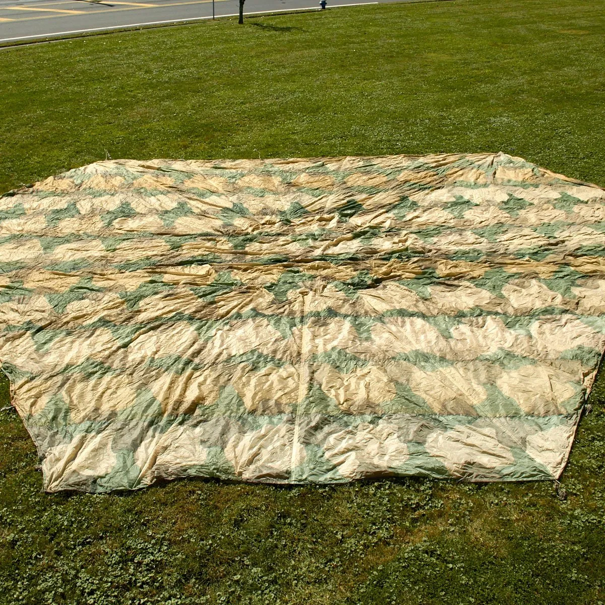 Original German WWII Fallschirmjager Paratrooper RZ36 Delta-Shaped Camouflage Parachute with Bag and Crate