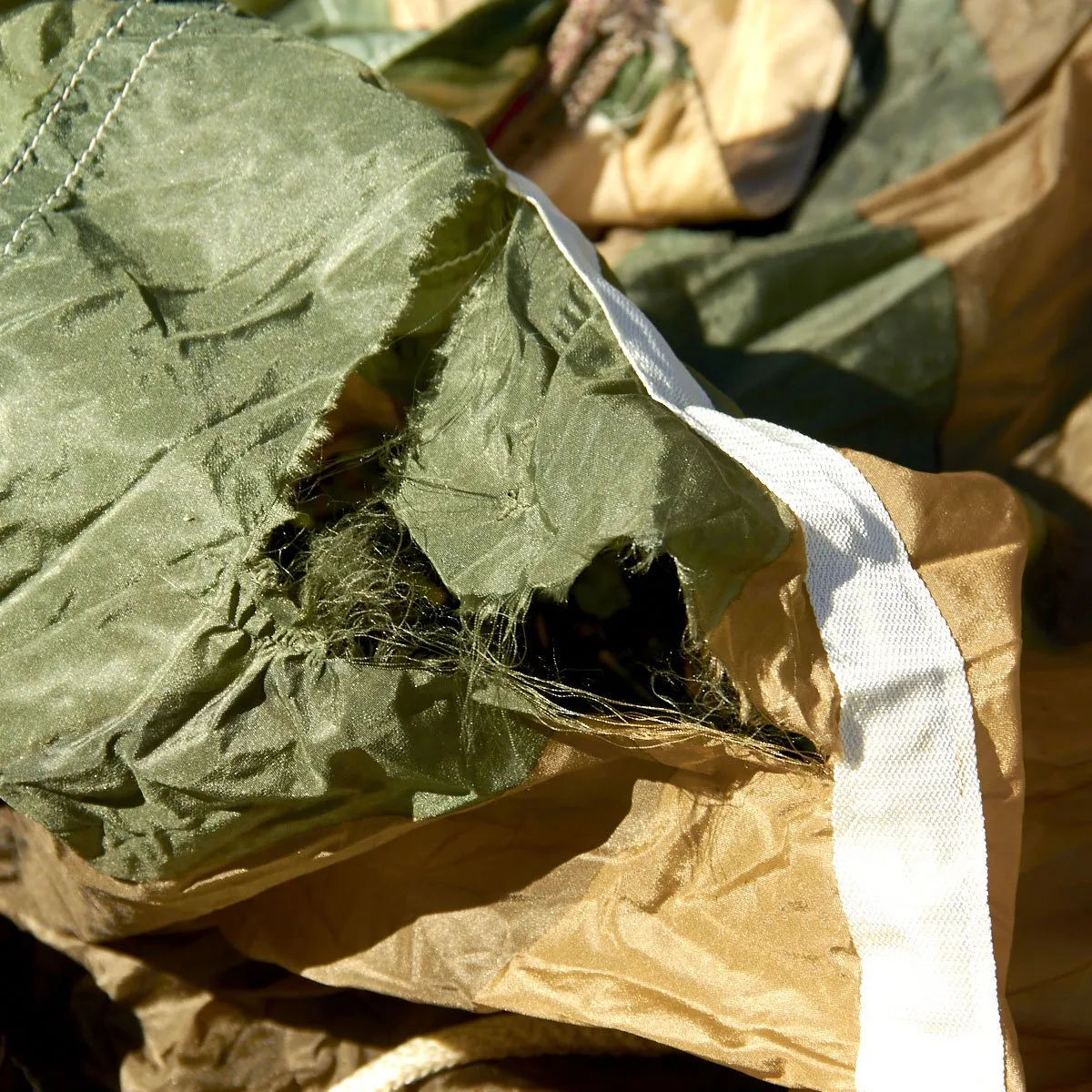 Original German WWII Fallschirmjager Paratrooper RZ36 Delta-Shaped Camouflage Parachute with Bag and Crate