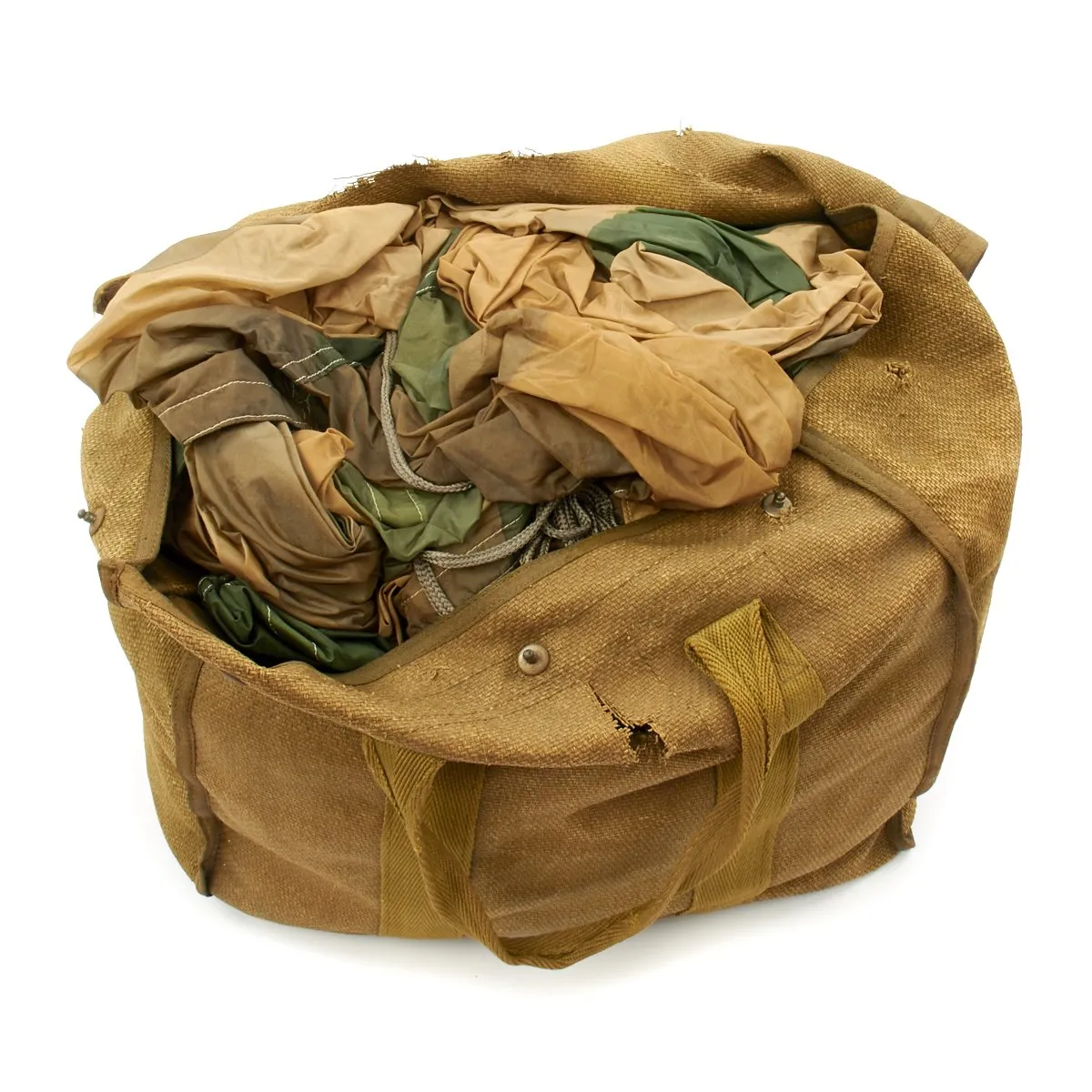 Original German WWII Fallschirmjager Paratrooper RZ36 Delta-Shaped Camouflage Parachute with Bag and Crate