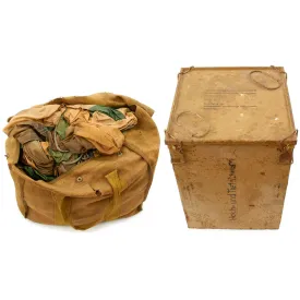 Original German WWII Fallschirmjager Paratrooper RZ36 Delta-Shaped Camouflage Parachute with Bag and Crate