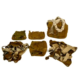 Original German WWII Fallschirmjager Paratrooper RZ36 Delta-Shaped Camouflage Parachute with Bag, harnesses and more - (1) Canopy In Bag, (1) Transit Bag, (2) Harnesses, (3) Extra Bags