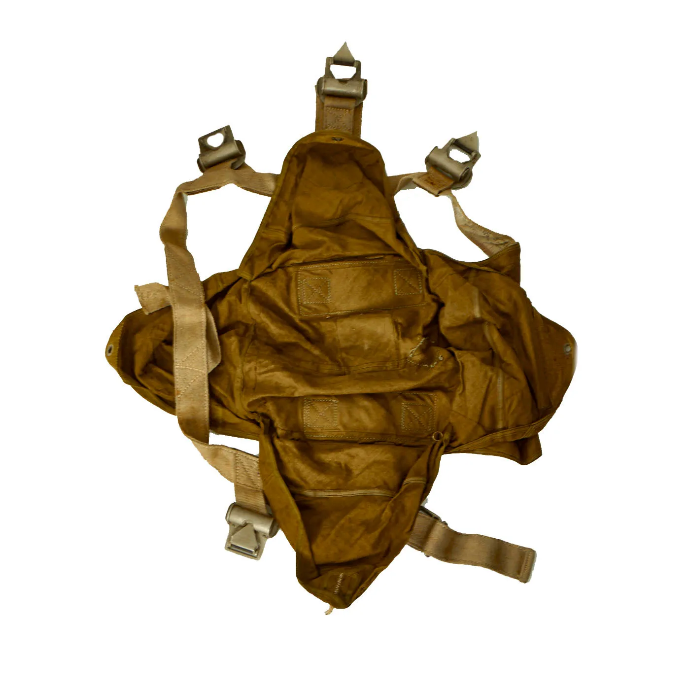 Original German WWII Fallschirmjager Paratrooper RZ36 Delta-Shaped Camouflage Parachute with Bag, harnesses and more - (1) Canopy In Bag, (1) Transit Bag, (2) Harnesses, (3) Extra Bags
