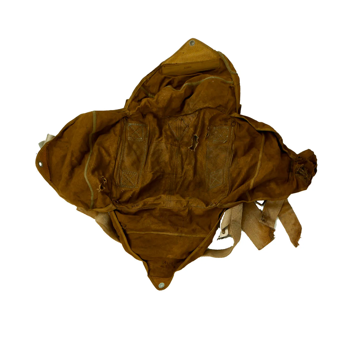 Original German WWII Fallschirmjager Paratrooper RZ36 Delta-Shaped Camouflage Parachute with Bag, harnesses and more - (1) Canopy In Bag, (1) Transit Bag, (2) Harnesses, (3) Extra Bags