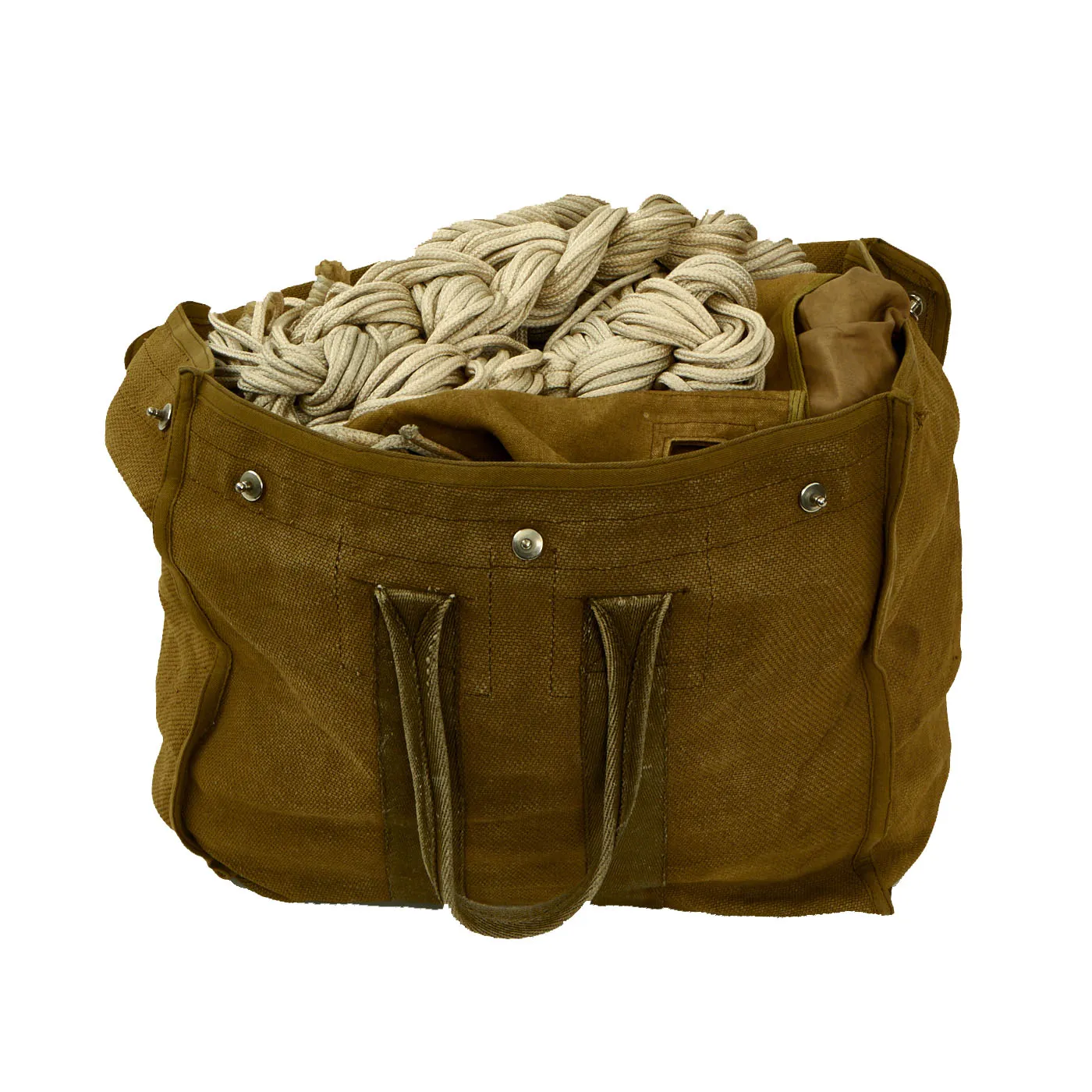 Original German WWII Fallschirmjager Paratrooper RZ36 Delta-Shaped Camouflage Parachute with Bag, harnesses and more - (1) Canopy In Bag, (1) Transit Bag, (2) Harnesses, (3) Extra Bags