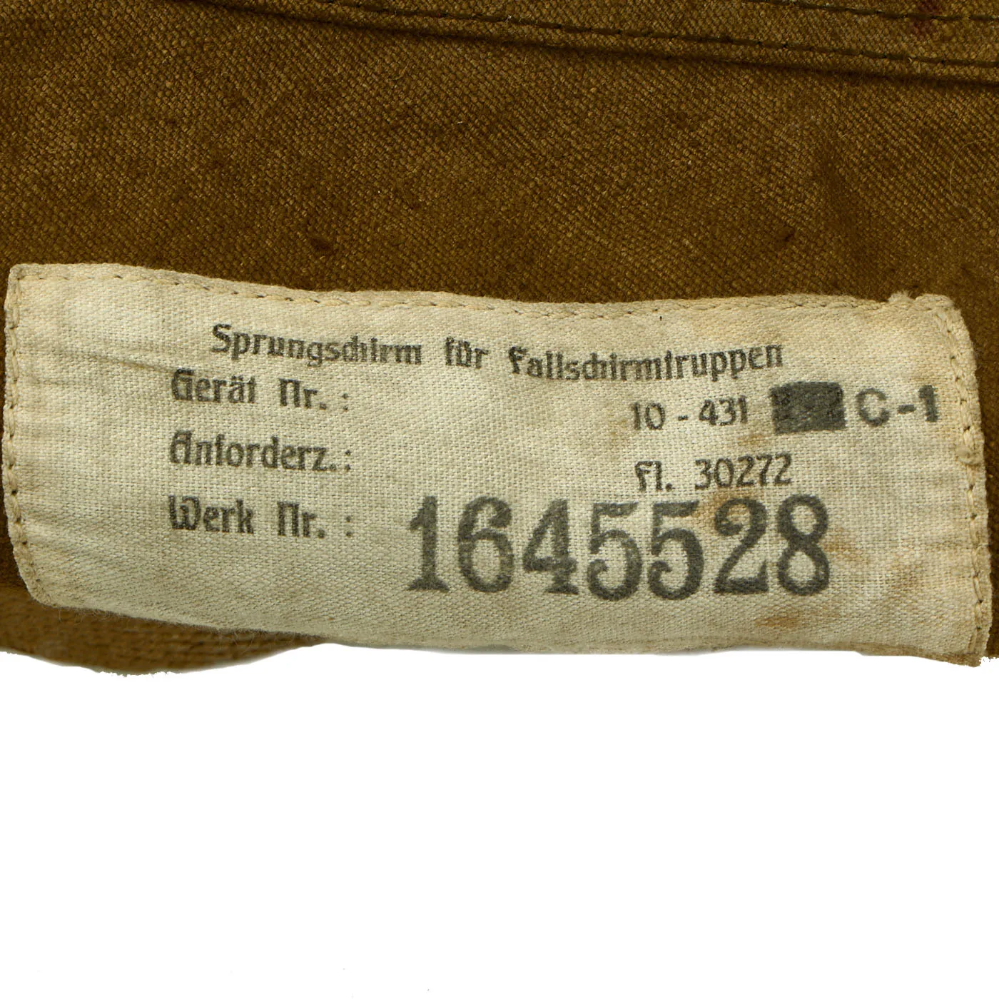 Original German WWII Fallschirmjager Paratrooper RZ36 Delta-Shaped Camouflage Parachute with Bag, harnesses and more - (1) Canopy In Bag, (1) Transit Bag, (2) Harnesses, (3) Extra Bags
