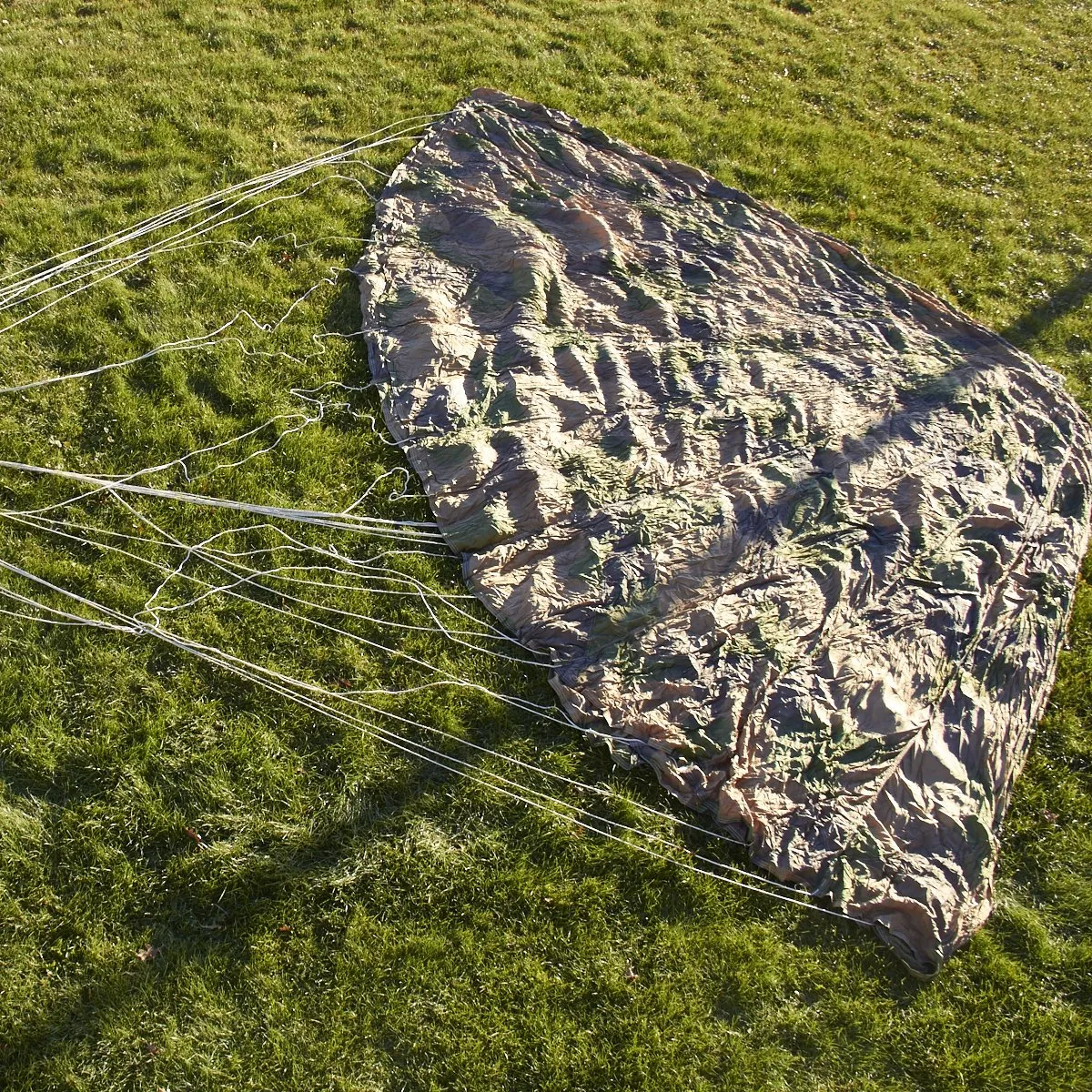 Original German WWII Luftwaffe Camouflage Fallschirmjager Paratrooper Complete RZ20 Parachute in Bring Home Box with Certificate - Dated 1942