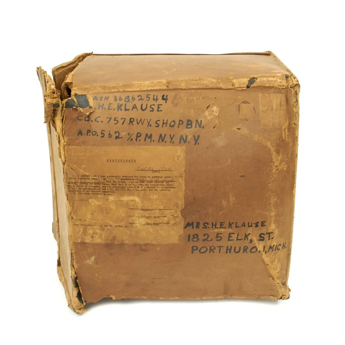 Original German WWII Luftwaffe Camouflage Fallschirmjager Paratrooper Complete RZ20 Parachute in Bring Home Box with Certificate - Dated 1942