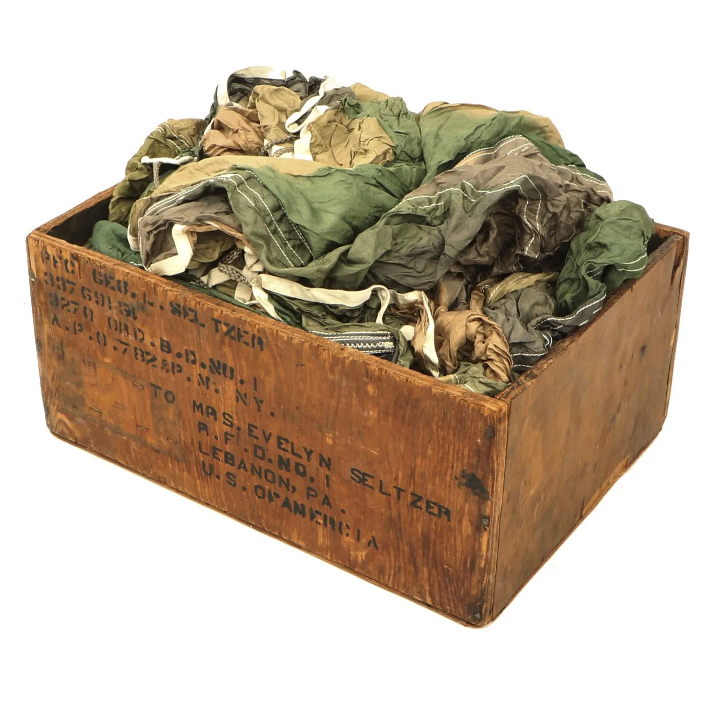 Original German WWII Luftwaffe Fallschirmjager Paratrooper RZ20 Camouflage Parachute in USGI Bring Home Box